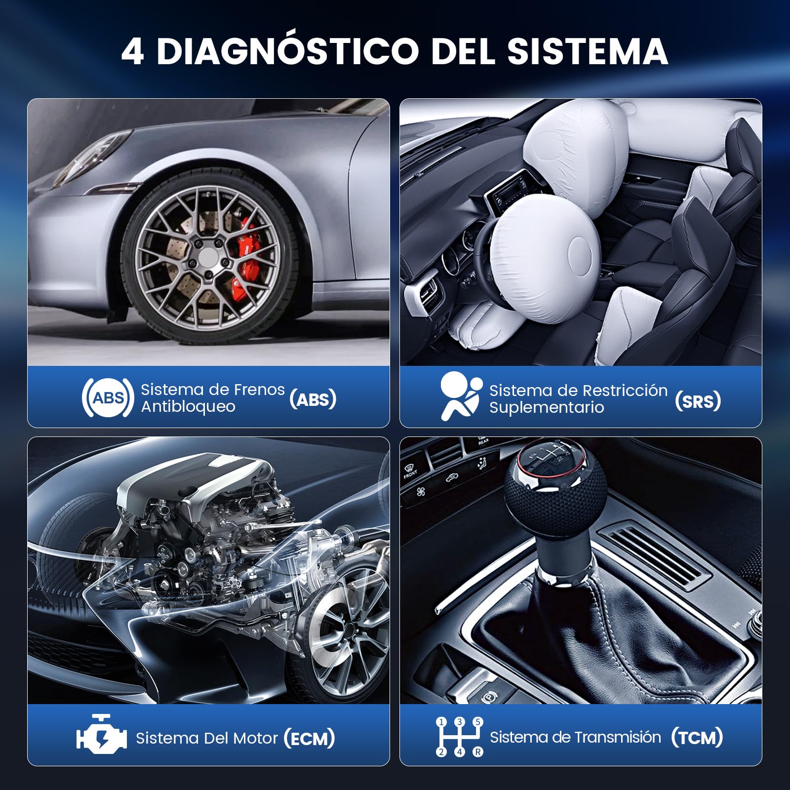 mucar OBD2 Diagnóstico, CS4 Diagnosis Coche Multimarca con 4 Sistemas (ABS/SRS/ECM/TCM) Y 5 Funciones de Reinicio (Reinicio de Aceite/EPB/SAS/TPMS/ETS), OBD2 Diagnosis para Actualización Gratuita