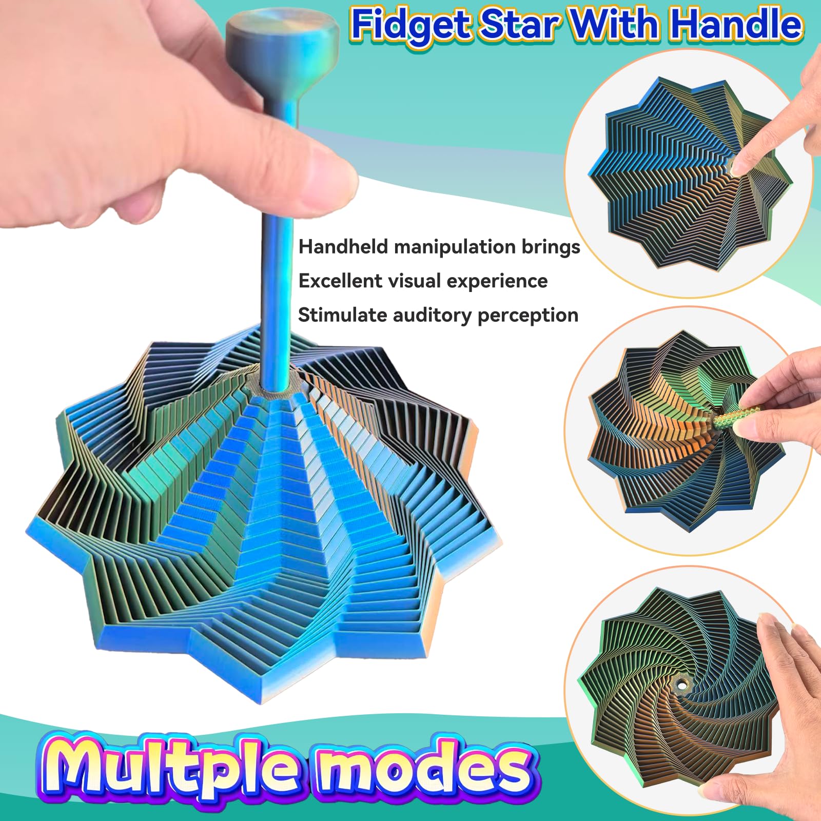 Étoile Sensorielle 3D 12 Cm – Fractale Pliable Avec Poignée – Jouet Anti-Stress Multifonction – Cadeau Anniversaire/Noël