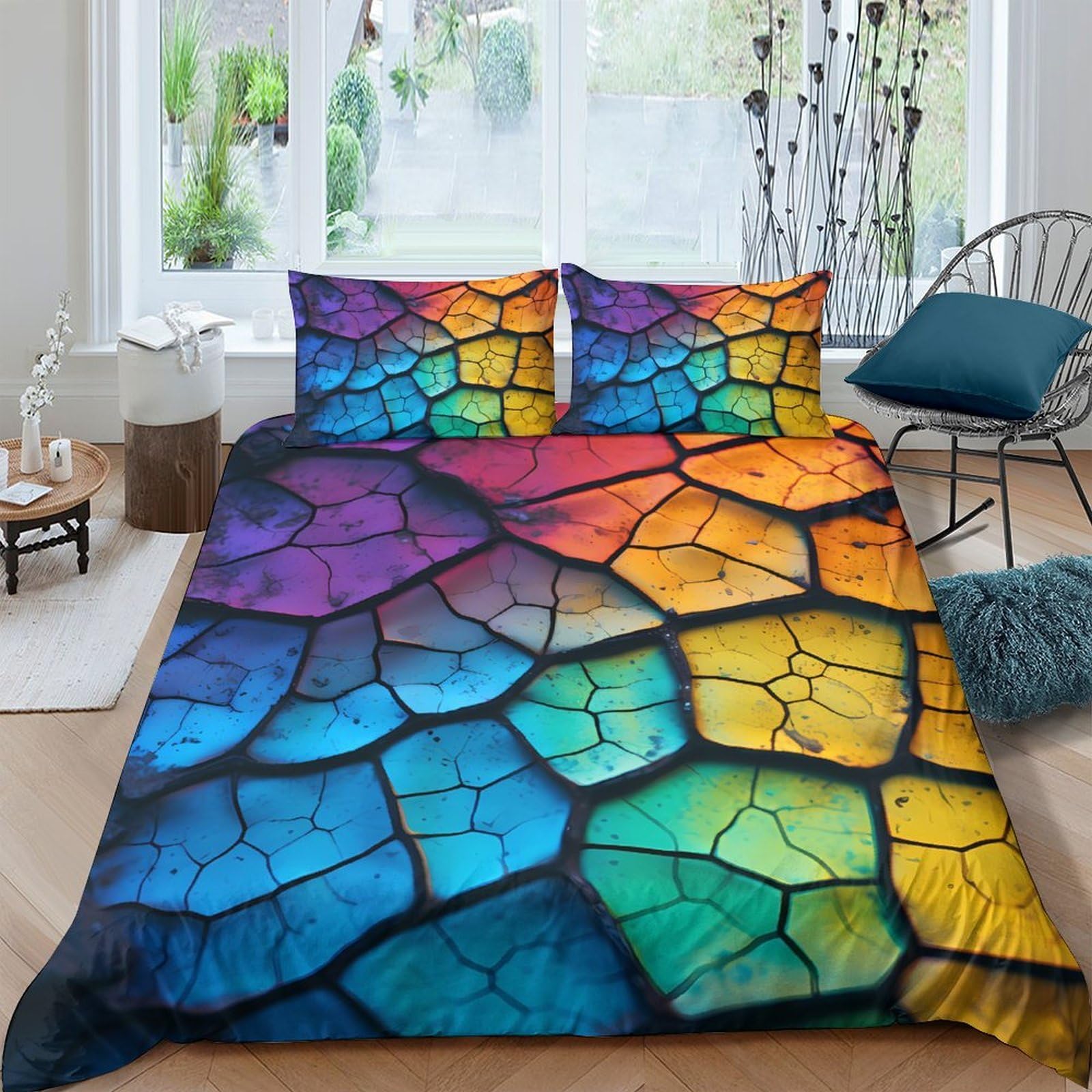Ctjqhvkz Style-7 3D Printed Rainbow Mosaic Fitted Sheet Microfiber Soft Bedroom Decor Colorful Stone Pattern Mattress Cover Single（135X200cm）