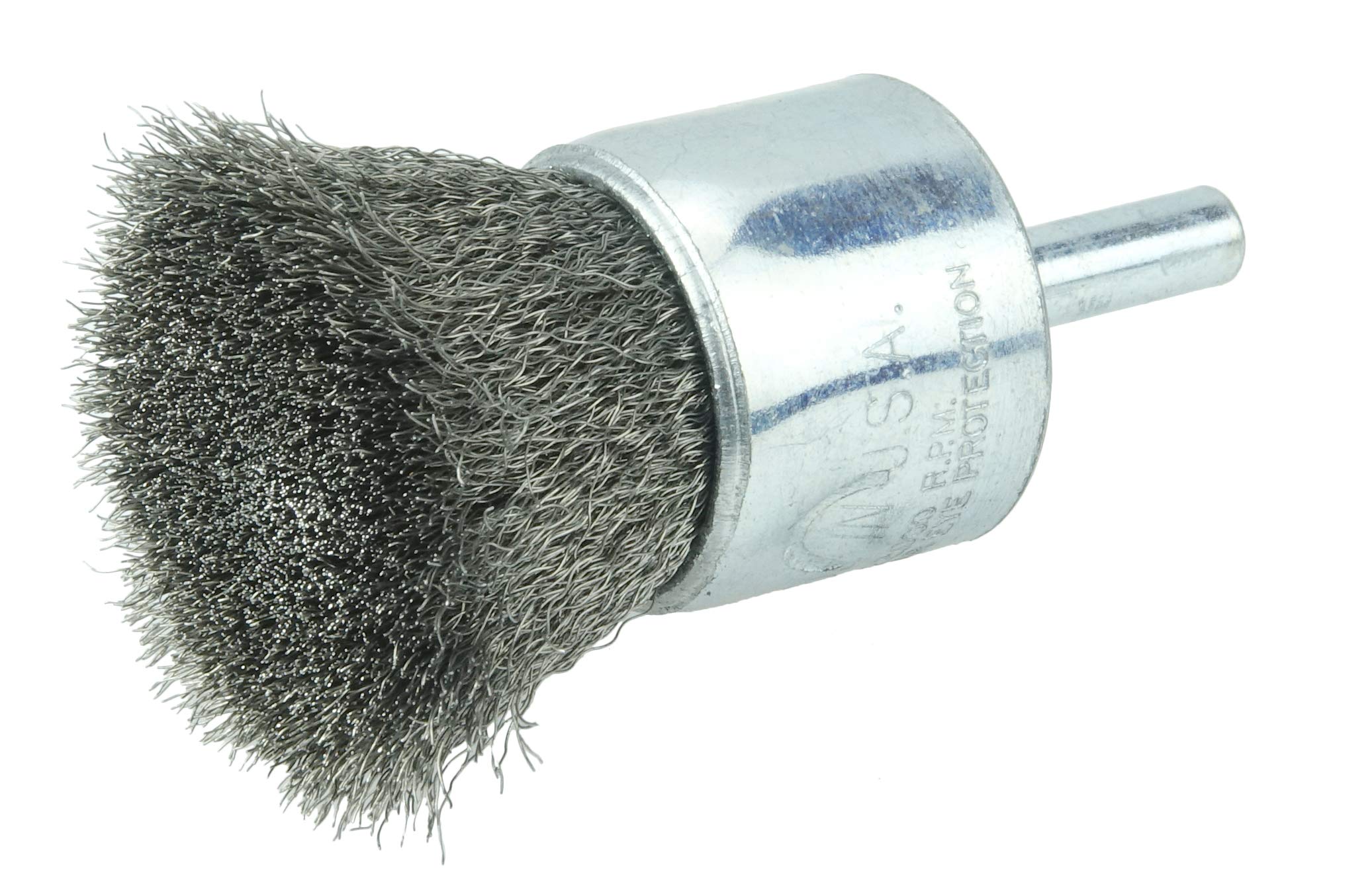 Weiler 36285 Wolverine Cepillo de extremo de alambre ondulado de 1 pulgada, relleno de acero inoxidable de 6 pulgadas, vástago de 1/4 pulgadas