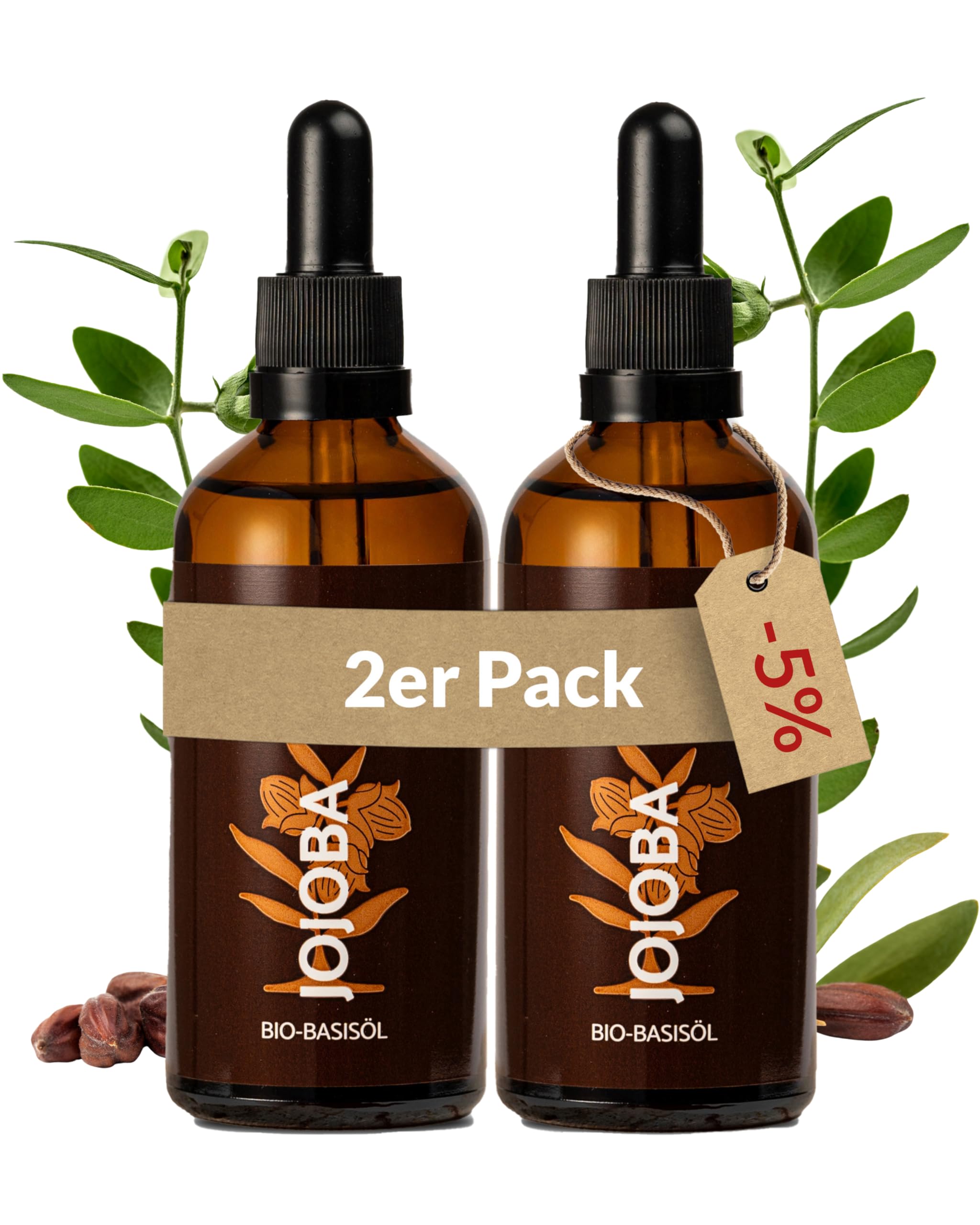 Heldengrün® Aceite de jojoba ecológico [Gold Essence] Cosméticos naturales certificados para cara, cabello y uñas – 100% puro aceite facial – Aceite de jojoba para el cabello – Aceite de jojoba – 2 x
