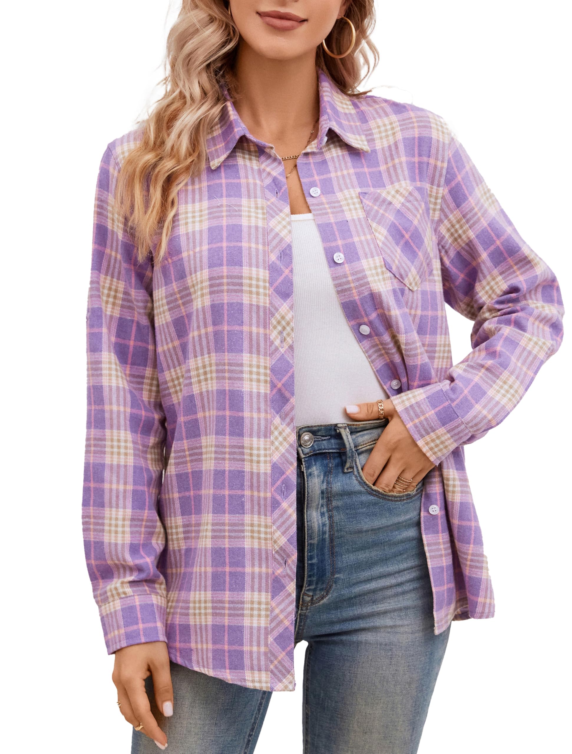 SANGTREE Womens and Girls Long Sleeve Flannel Shirt Plaid Button Down Shirt