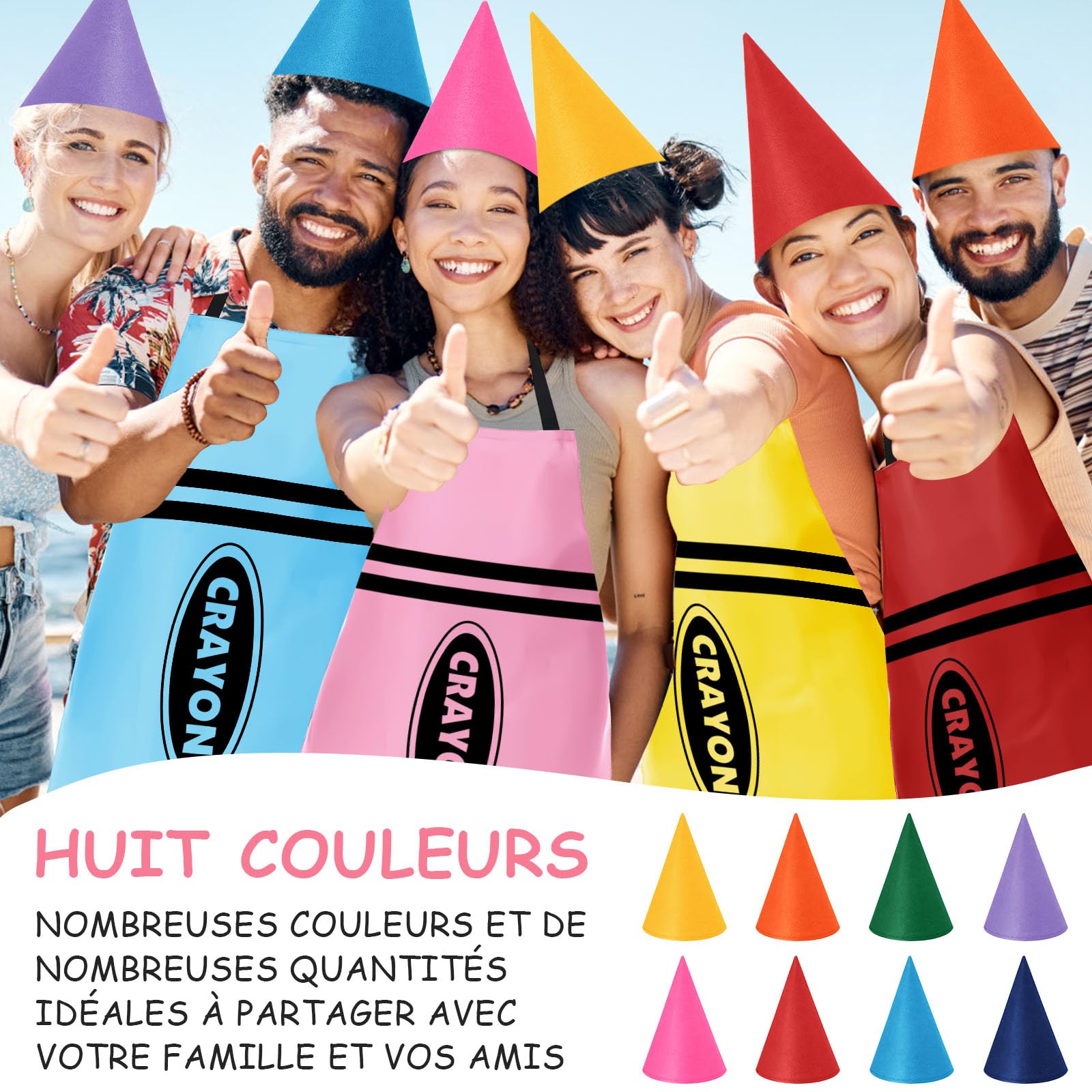 16 pezzi Costumi Matita Colorata per Adulti – 8 Grembiuli Matita + 8 Cappelli – Costume divertente Matita di Colore per Halloween, Carnevale, Cosplay e Festa a Tema