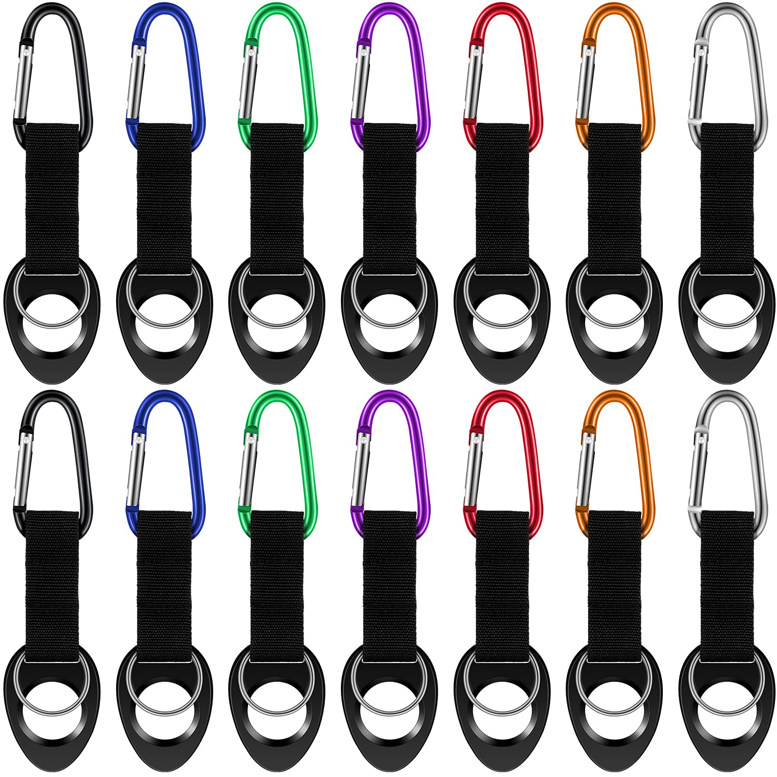 7 Pieces Silicone Water Bottle Clip Holder Carrier with Strap Outdoor Water Bottle Strap Lanyard for Walking Backpack Portable Water Bottle Ring