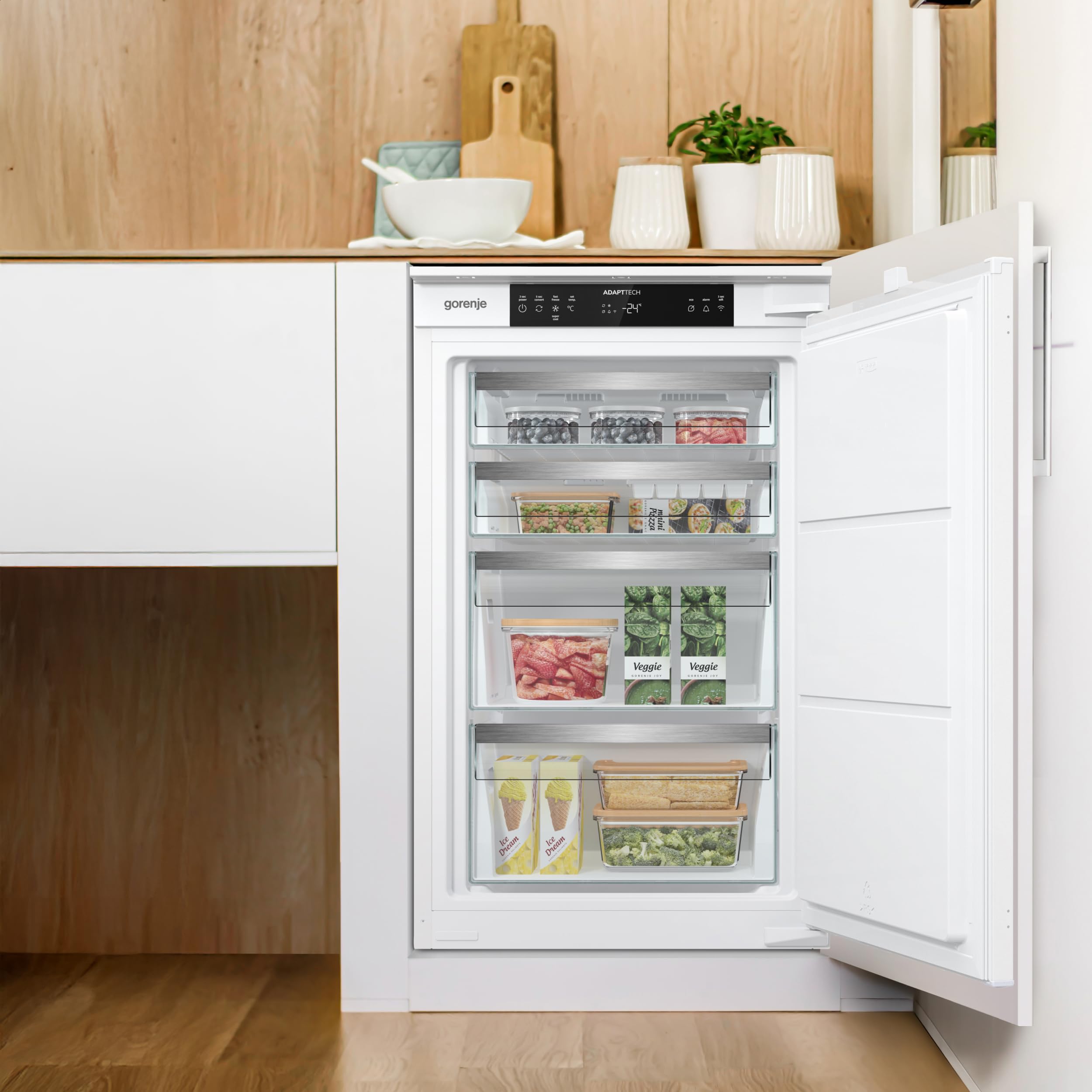 Gorenje FNCI508D61WFE Einbaugefrierschrank / 56er Nische/EEK D/ 91 Liter/ 33 dB/NoFrost/AdaptTech/Europäische Qualität/ConvertTotal/ConnectLife/FastFreeze/BxHxT 54×87,5 ×54,5 cm/Weiß