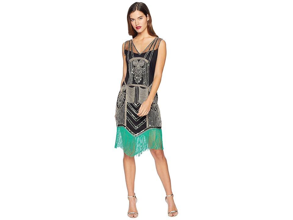 

Unique Vintage Beaded Fringe Henriette Flapper Dress (Black/Gold/Green) Women's Dress