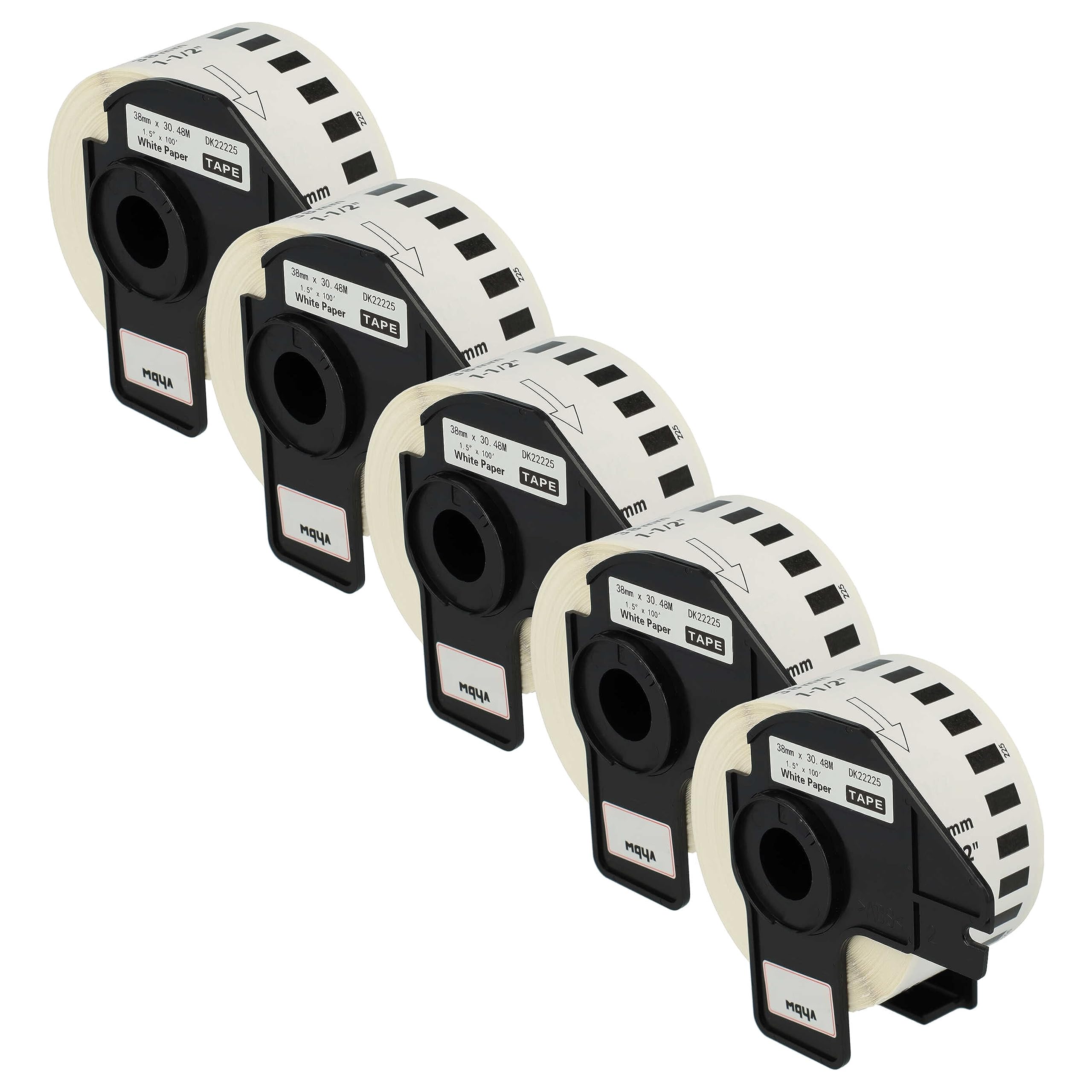 vhbw 5x rotolo etichette con supporto 38mm x 30,48m (1 etichetta) compatibile con Brother PT QL1060N, QL-500, QL-500A etichettatrice bianco
