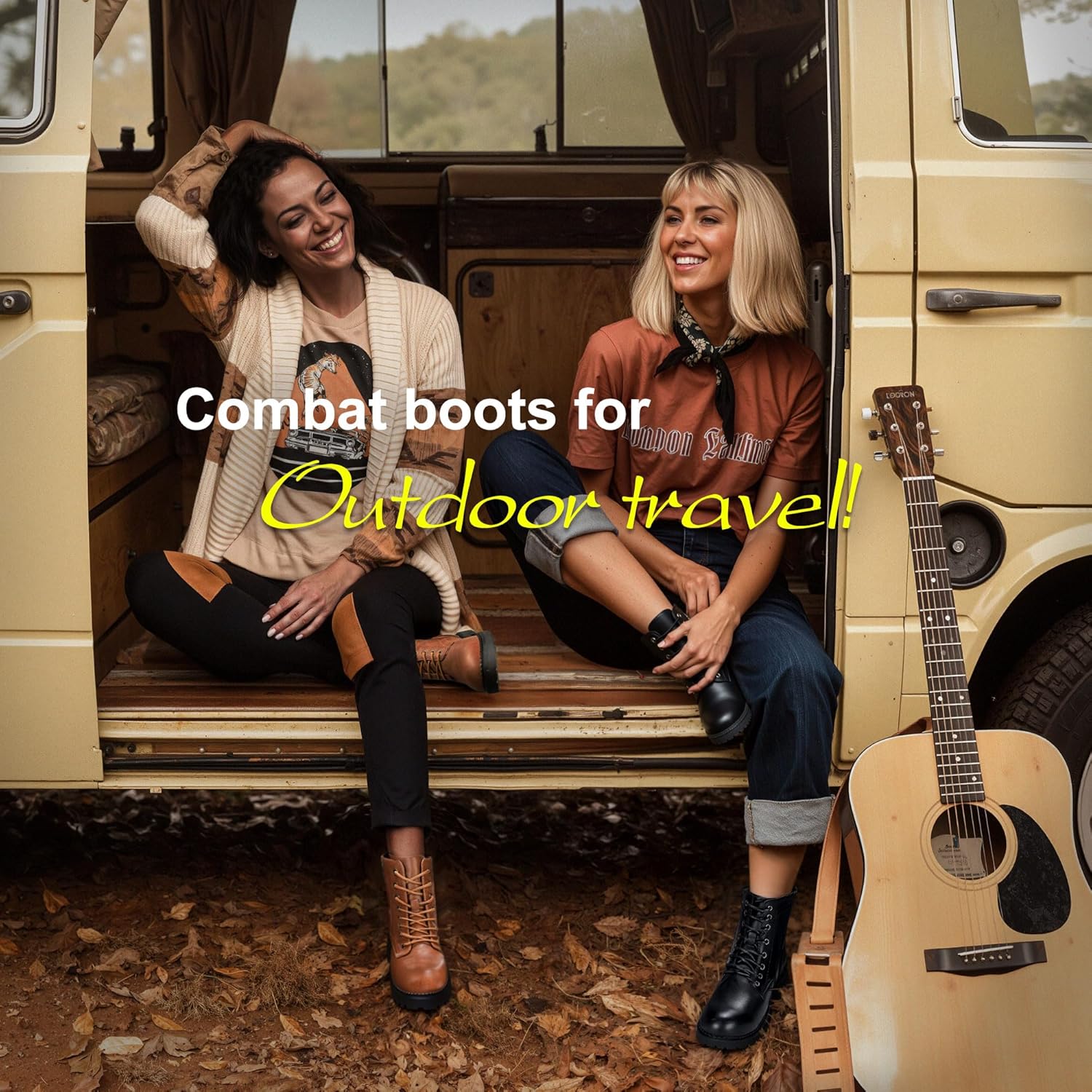 Vepose Women's Combat Ankle Black Flat Boots, Military Fashion 925 Booties Inner Zipper - Image 4