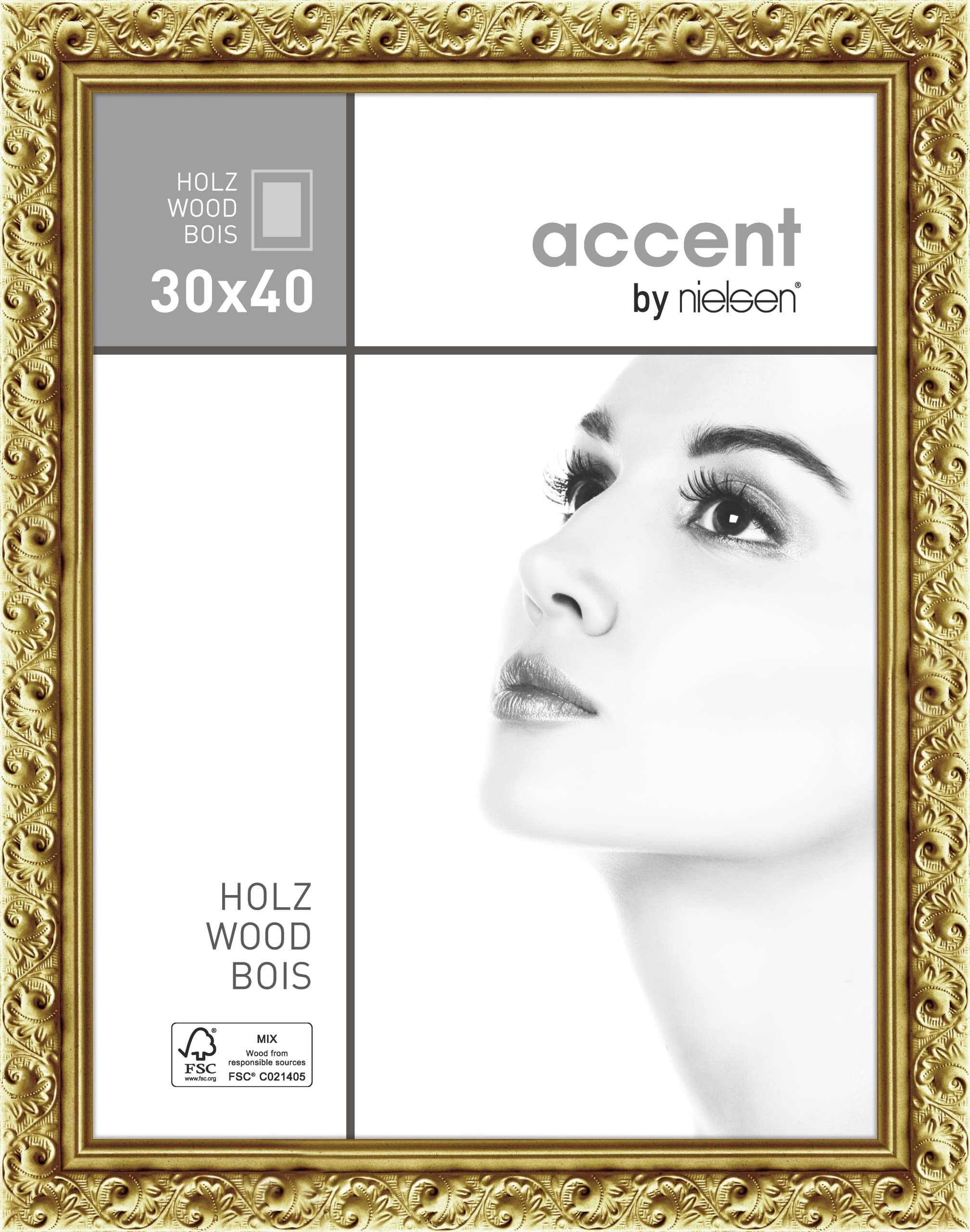 Nielsen Design Bilderrahmen aus Holz 30 x 40 cm Farbe Gold