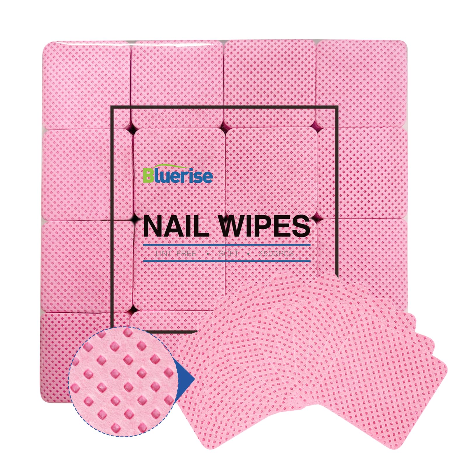 BLUERISE Lint Free Nail Wipes Nail Polish Remover Pads Soft Absorbable Eyelash Extension Glue Cleaning Wipes Pink 2500pcs