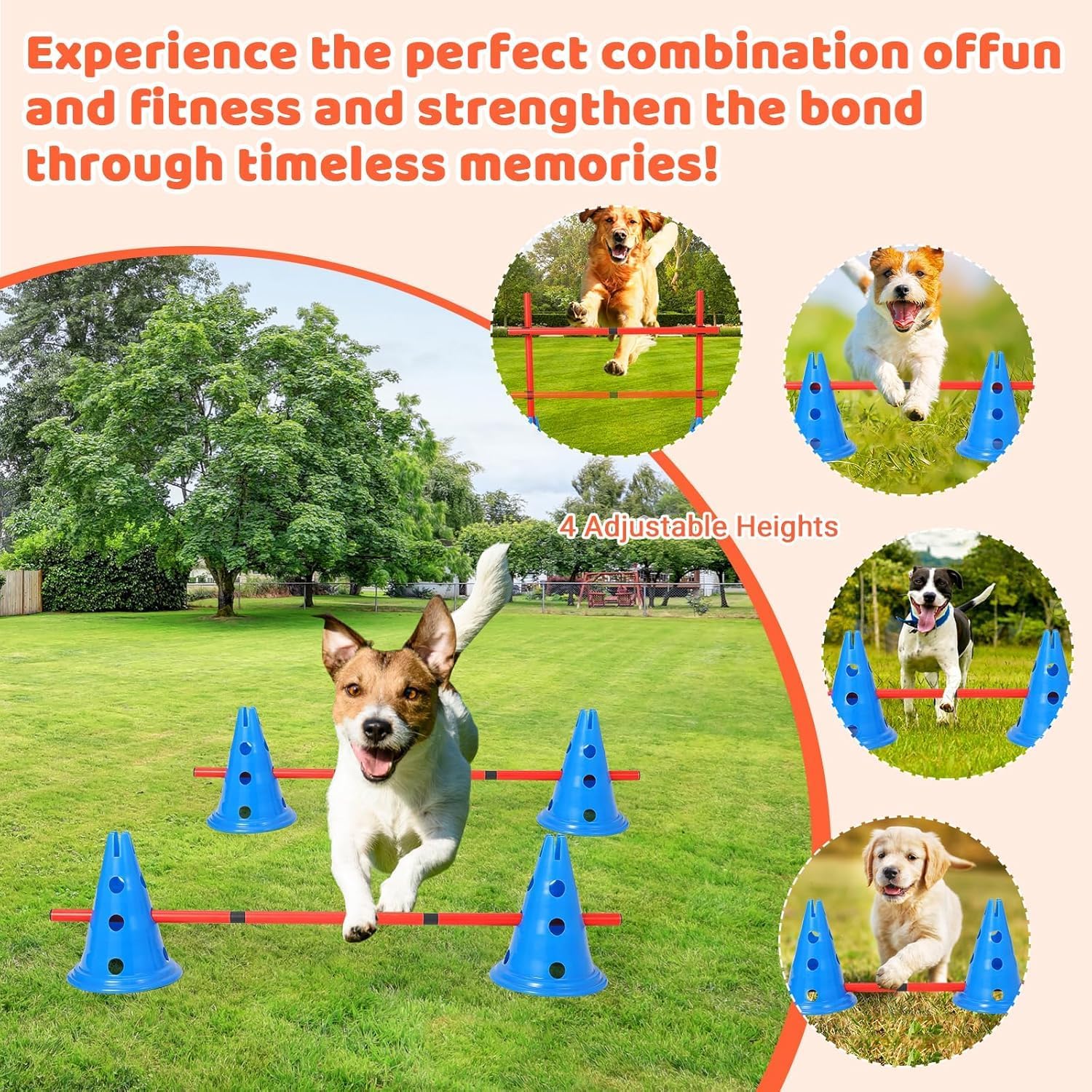 Dog Agile Course Backyard Set, Complete Dog Obstacle Kit with 12 Cones, 6 Agile Poles and Carry Bag for Training & Backyard Fun