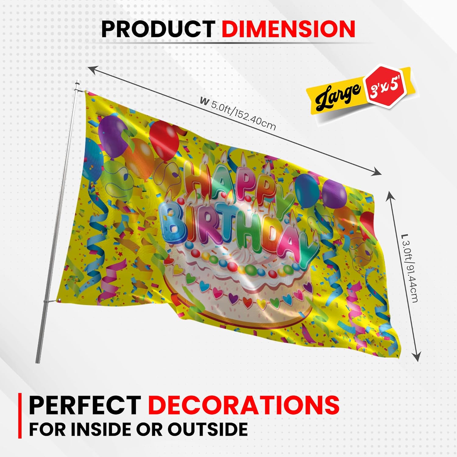 Happy Birthday Flag - Durable and Weather Resistant Celebration Flags, Vibrant Color Funny Banner, 3x5 Indoor And Outdoor Flag, Yard Lawn Outdoor Decor