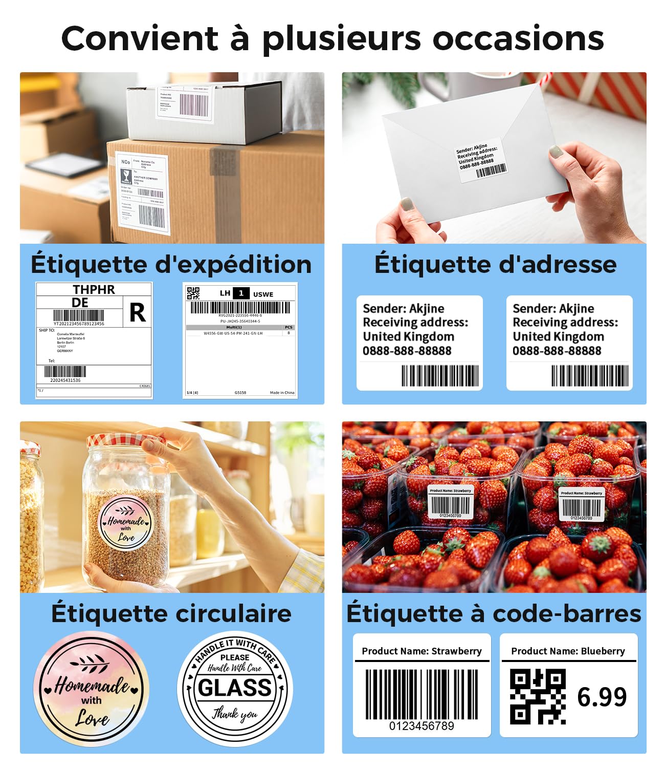 Phomemo PM241BT Imprimante d'étiquettes Bluetooth Thermique 4x6 pour Expédition Code à Barres