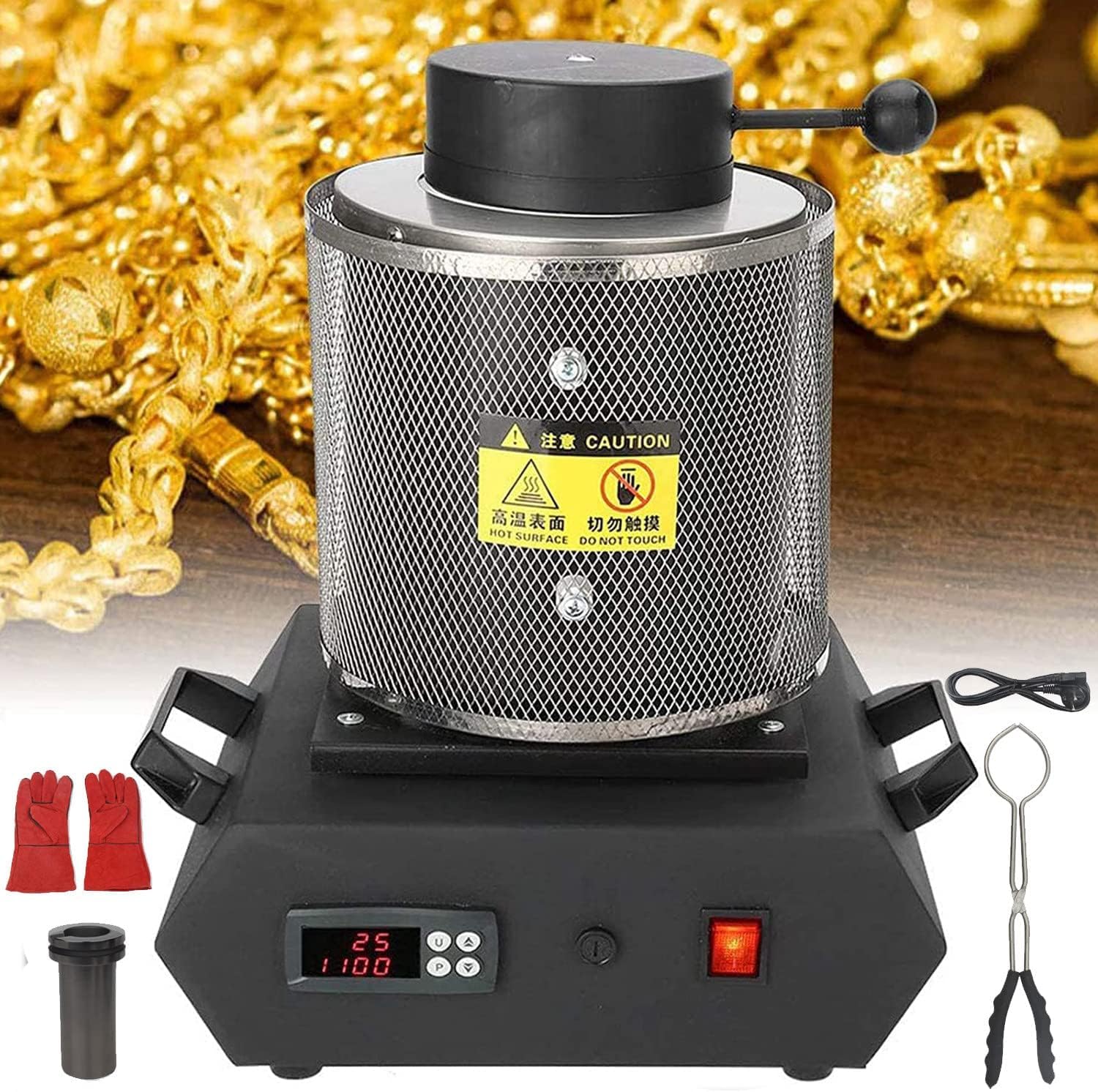 XAXEURLKJ Digital Electric Melting Furnace 1150°c For Gold, Silver, Aluminum & Precious Metals - Automatic 3kg Capacity, Ideal For Jewelry Casting & Refining - Black 220v