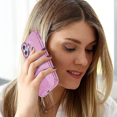 Miniatura 141 de Funda con purpurina diseñada para iPhone 15 Pro Max, con [2 unidades] protector de pantalla y [paquete de 3] protector de lente de cámara brillante