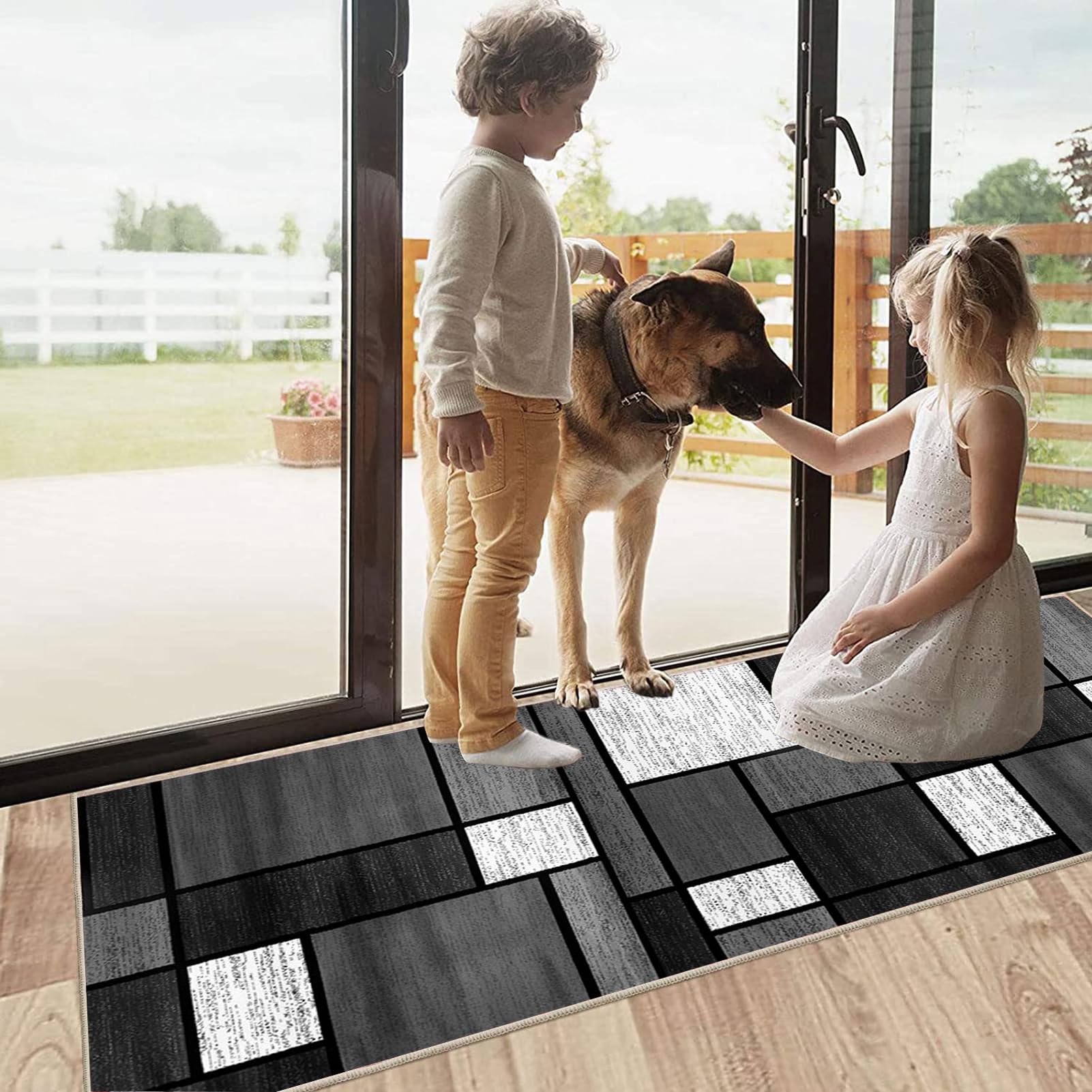 Moderno Geometrico Tappeto Passatoia Cucina 2.5 Metri Antiscivolo Lavabile Grigio nero Tappetino Runner Tappeti Runner per Salotto Corridoio Ingresso, Larghezza 40-140cm,80X250CM