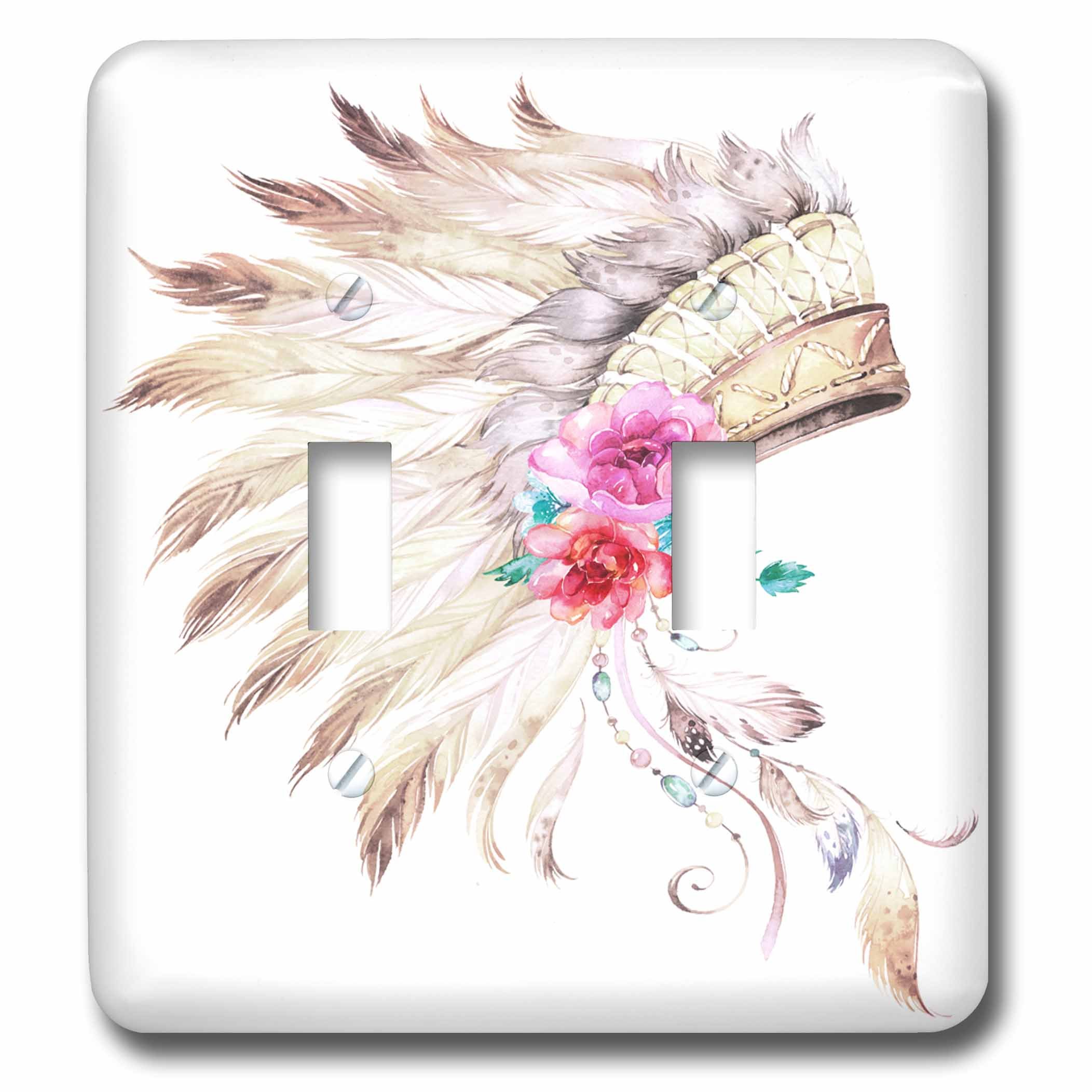 Double interrupteur à bascule floral tribal pour remplacer une plaque murale blanche trise