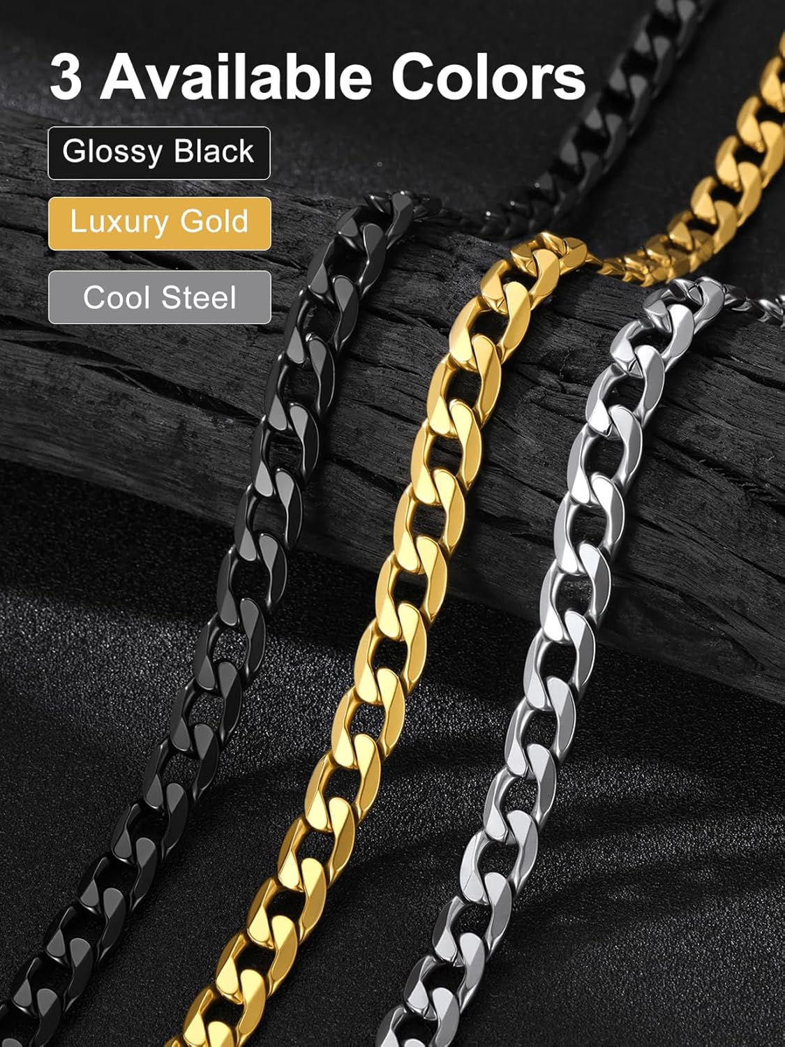 Suplight Cuban Link Chain Necklace for Men Women, Stainless Steel/Black/18K Gold Plated Chain 4mm/6mm/9mm Wide Cuban Chain Necklace, Hip Hop Jewelry 18"-30"