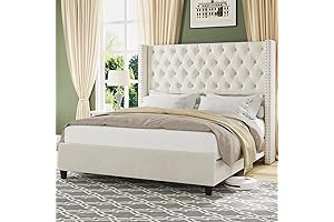 Jocisland Queen Tufted Bed Frame - Deep-Buttoned Velvet Upholstered Platform Bed with Tall Headboard