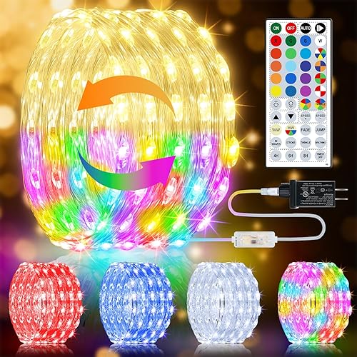 50FT 150 LED Fairy Lights Plug in, 30V 24 RGB Colors+Warm White Color Changing Twinkle Lights, 150 Lighting Modes Timer with Remote for Bedroom Trees Garden Party Wedding DIY Décor