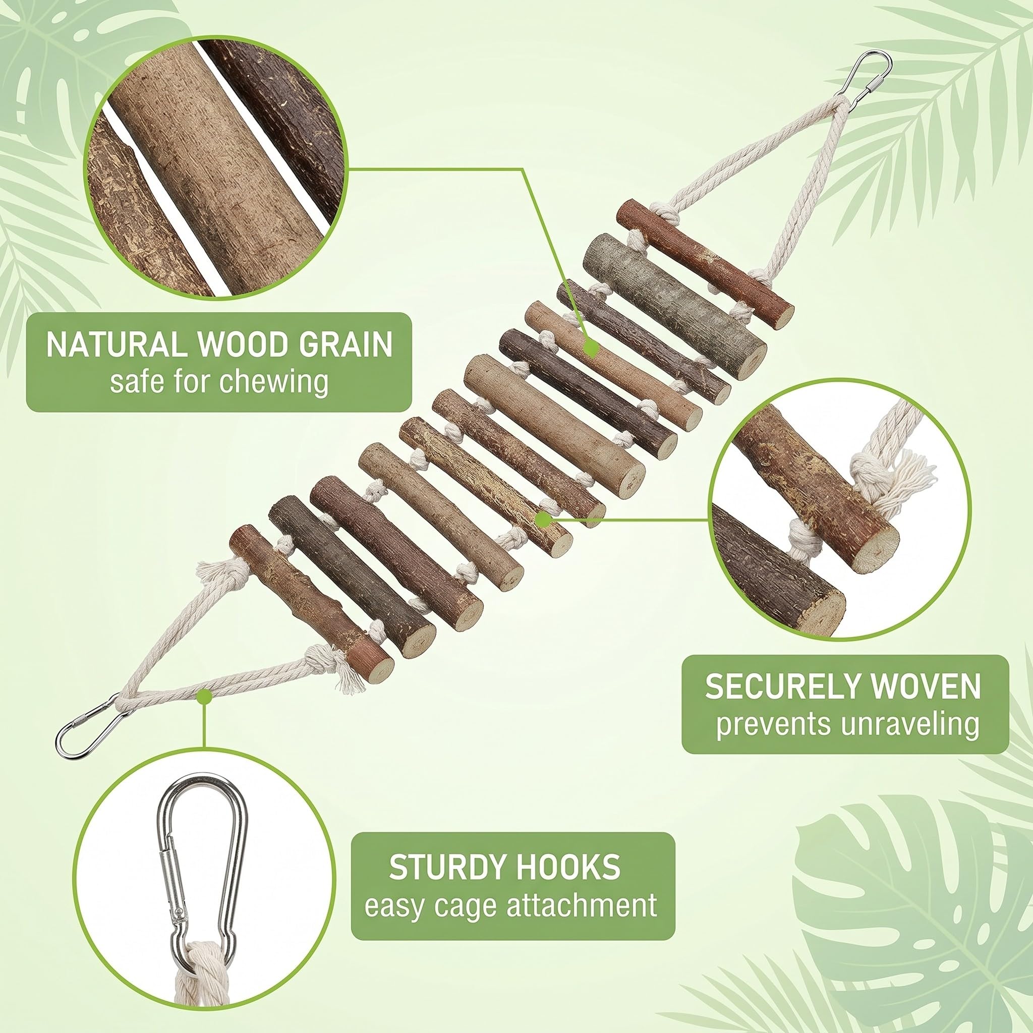 Echelle Pour Perroquet En Bois Naturel 8cm De Large, Pont Suspendu Pour Oiseaux Et Calopsittes, Accessoire Pour Cage À Oiseaux Idéal Pour Grimper Et Faire De L'Exercice, Jouet Perroquet Divertissant