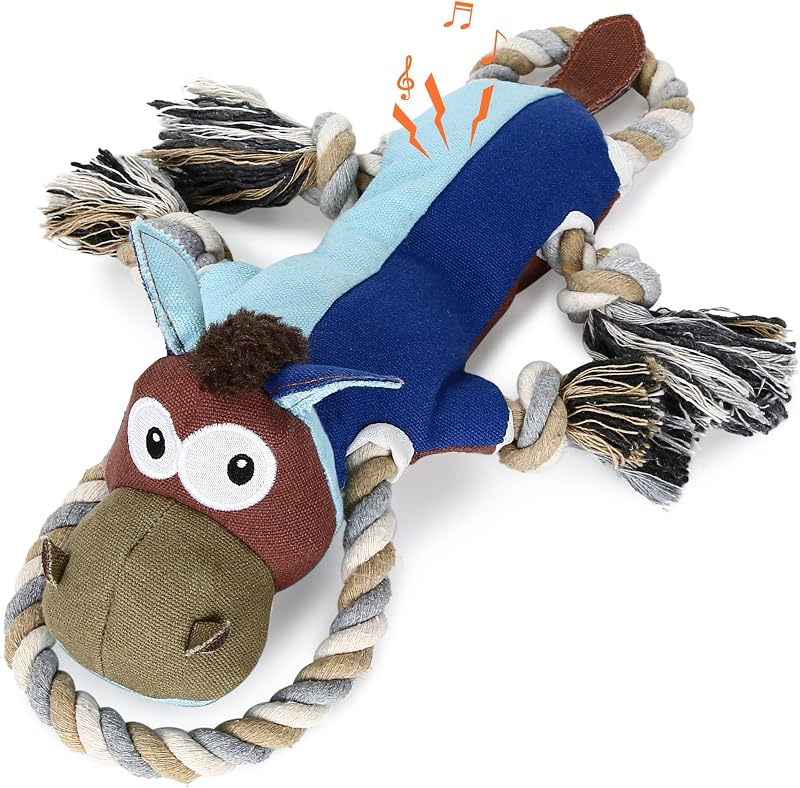 Brinquedo para Cães com Apito e Cordas, Burro de Lona Dupla IOKHEIRA Azul-Marinho