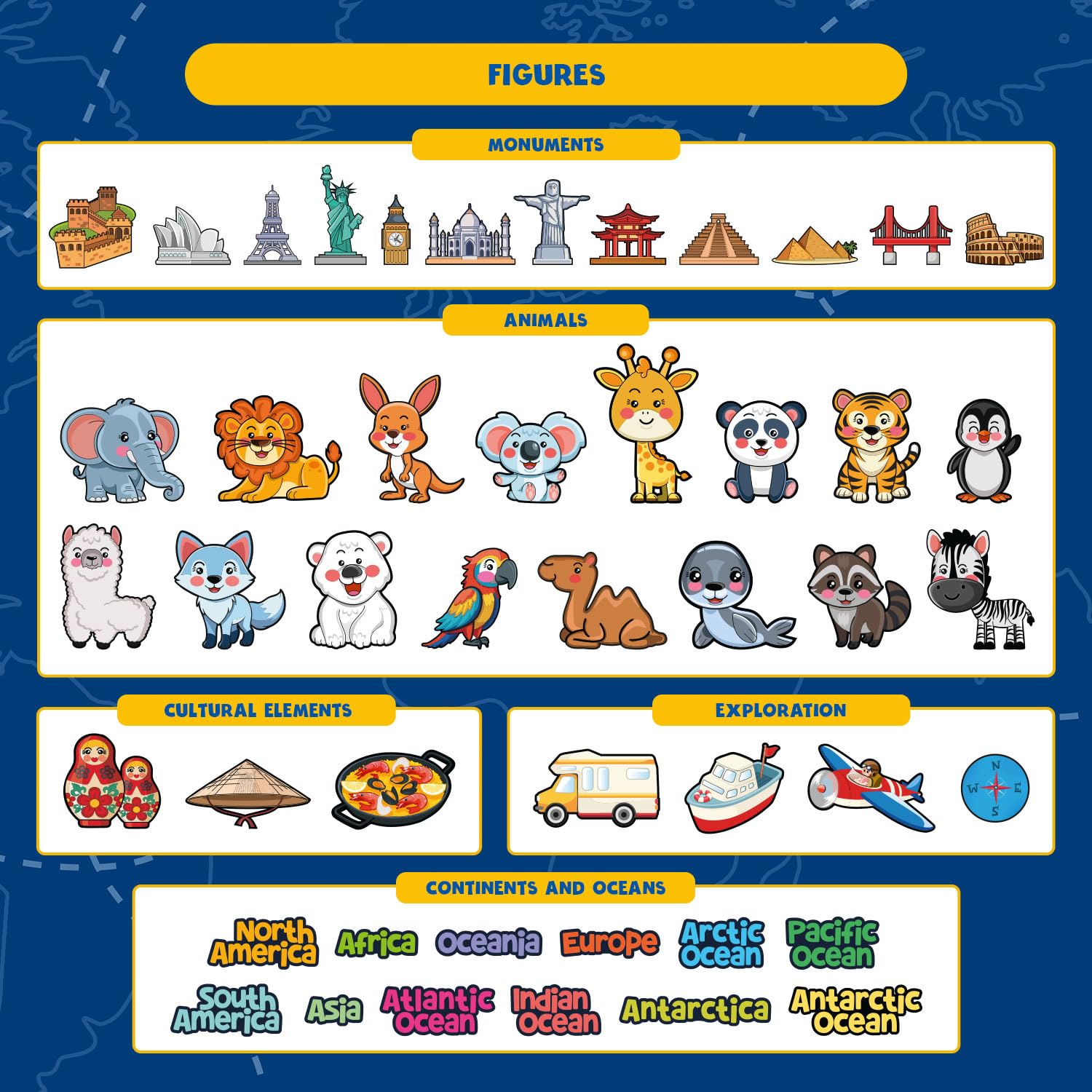 Big Minds - Découvrez Le Monde | Jeux Educatif 4 Ans Panneau En Feutre | Jouet Montessori Avec 48 Pièces | Carte Du Monde Enfant Figurines Interactives | Cadeau Enfant 4 Ans.