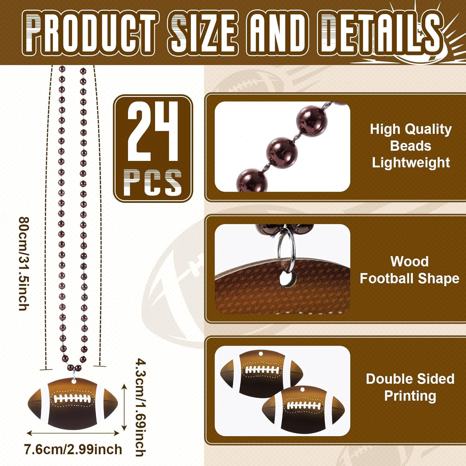 24 Pack Football Necklace, Football Pendant Bead Necklaces, Super Bowl Sports Footballs Bead Necklaces for Footballs Party Supplies - Image 2