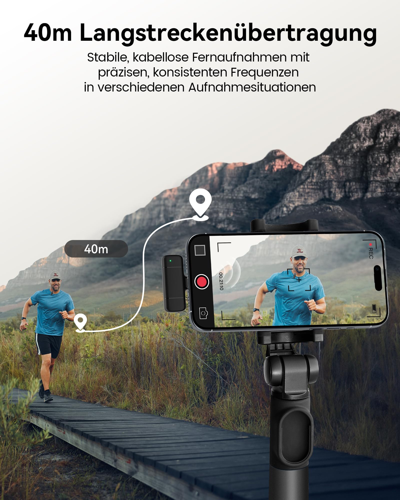KUKIHO Kabelloses Lavalier Mikrofon mit Ladekoffer, 36h Akkulaufzeit, Rauschunterdrückung, 40m Reichweite, Plug-Play Ansteckmikrofon für iPhone/iPad/Android/PC, YouTube, Vlog, Live-Streaming