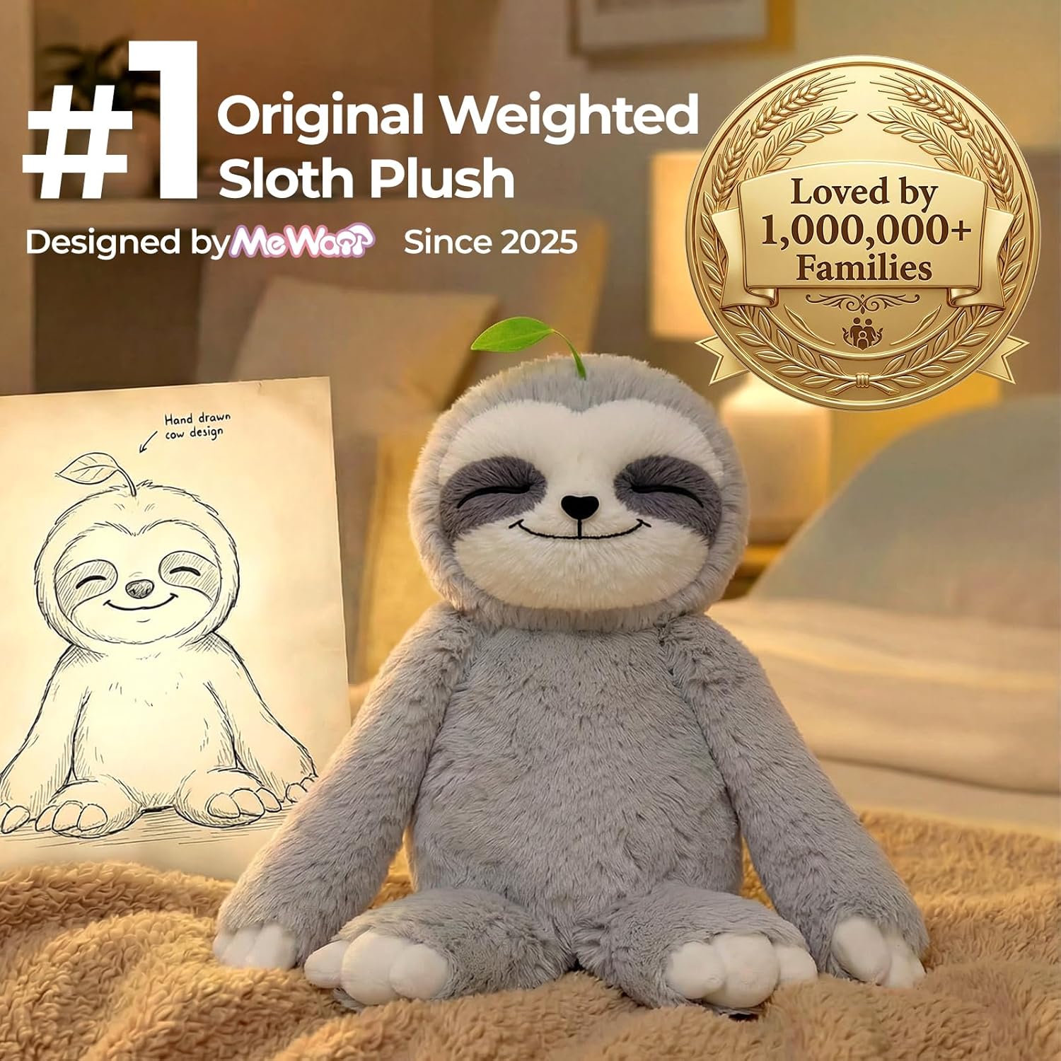 Mewaii 4 Lbs Weighted Stuffed Animals with Heating Pad- Heavy Belly & Limbs, 15" Sloth Heated Plush for a Realistic Hug, Super Soft Fluffy Plush Toy for Kids - Image 2