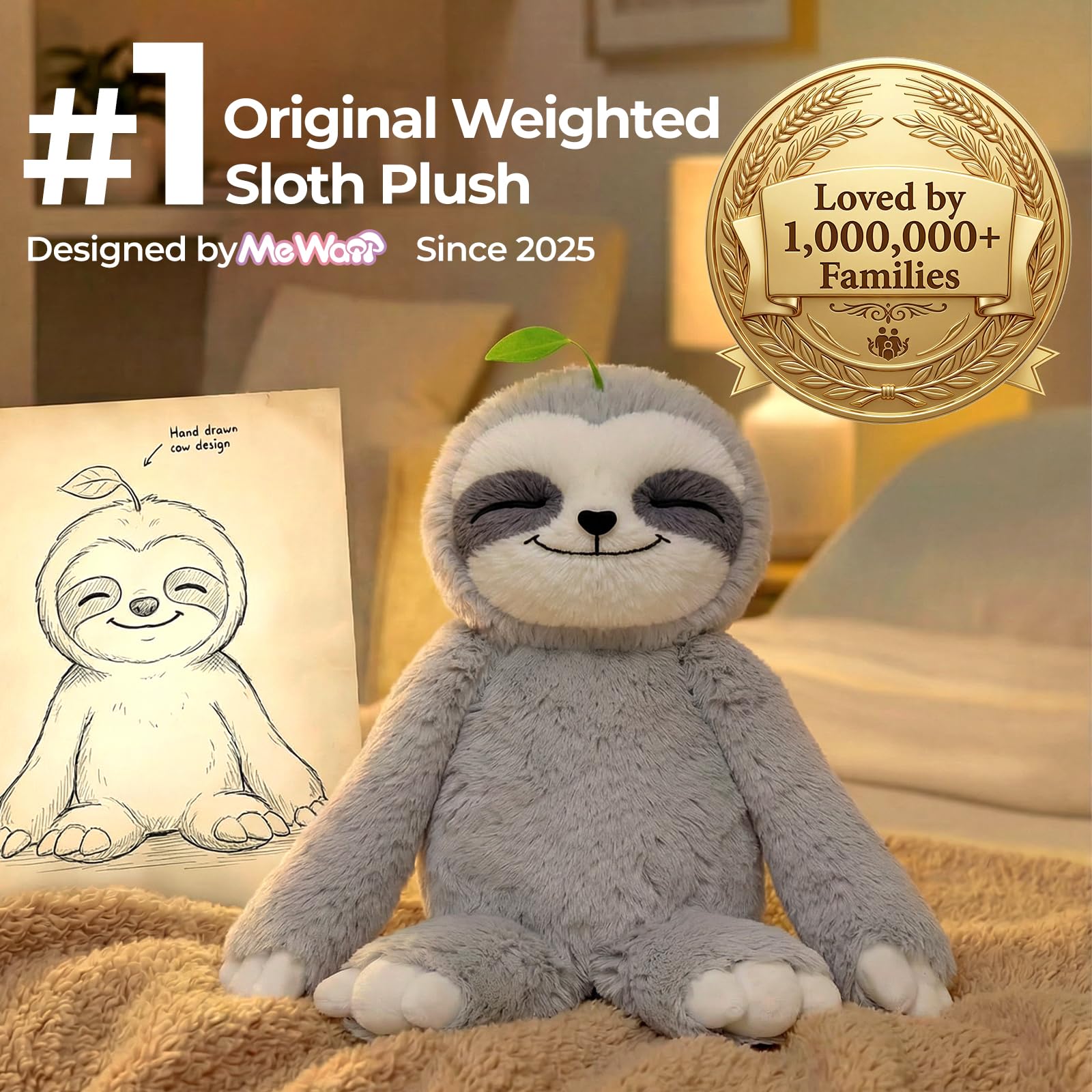 Mewaii Weighted Sloth Teddy Plush, 1.5KG Weighted Stuffed Animals 38CM Pillow for Kids, Soft Weighted Anxiety Plush Toy Sloth Gifts for Women Girls Adoults — view 2