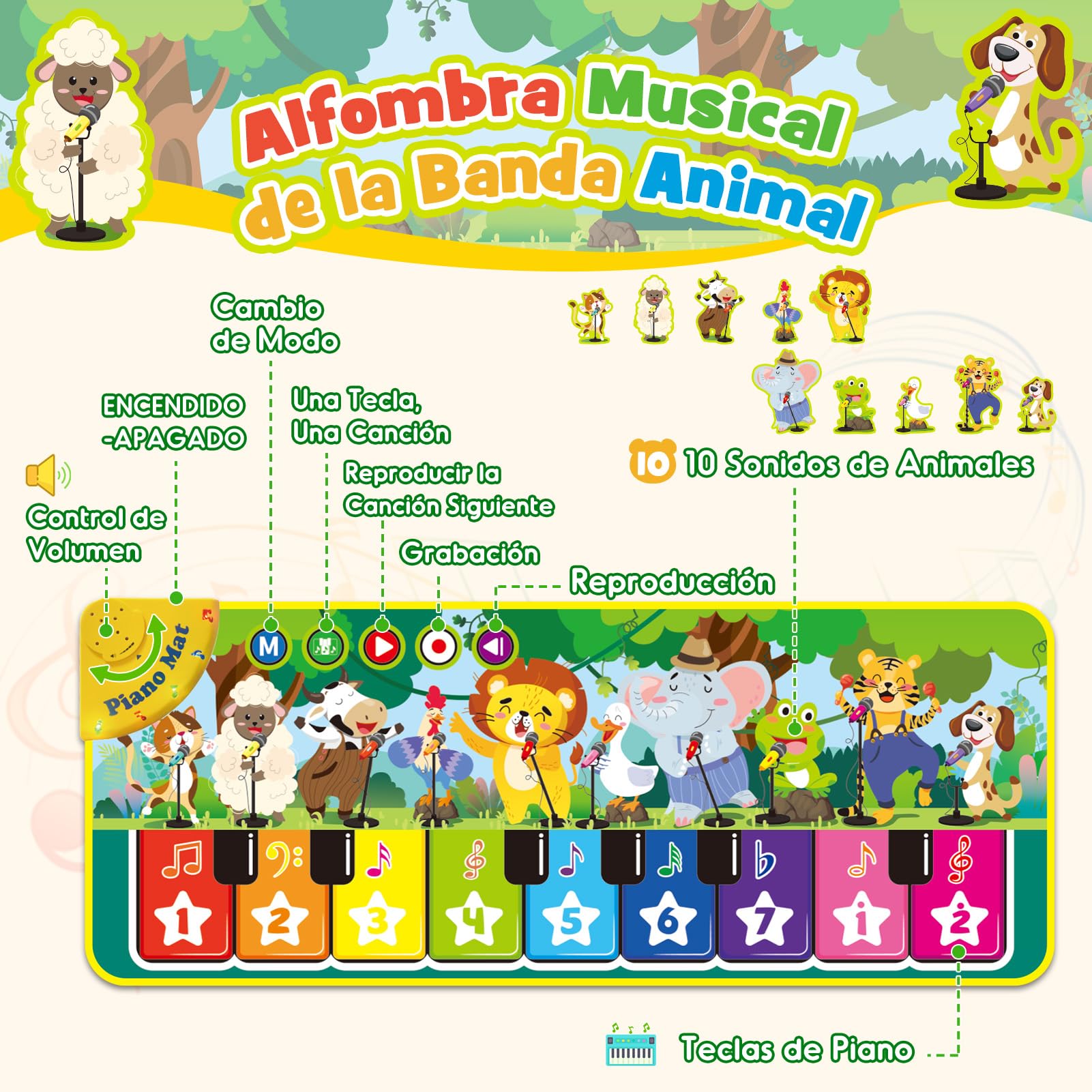 Gralal Juguetes Niños 1 Año, Alfombra Musical con 10 Sonidos De Animales Juguetes Regalo 1 2 Niños Niña Años, Piano Infantil Juegos Juguetes Montessori Educativos Sensoriales Bebe 1 Año — view 2