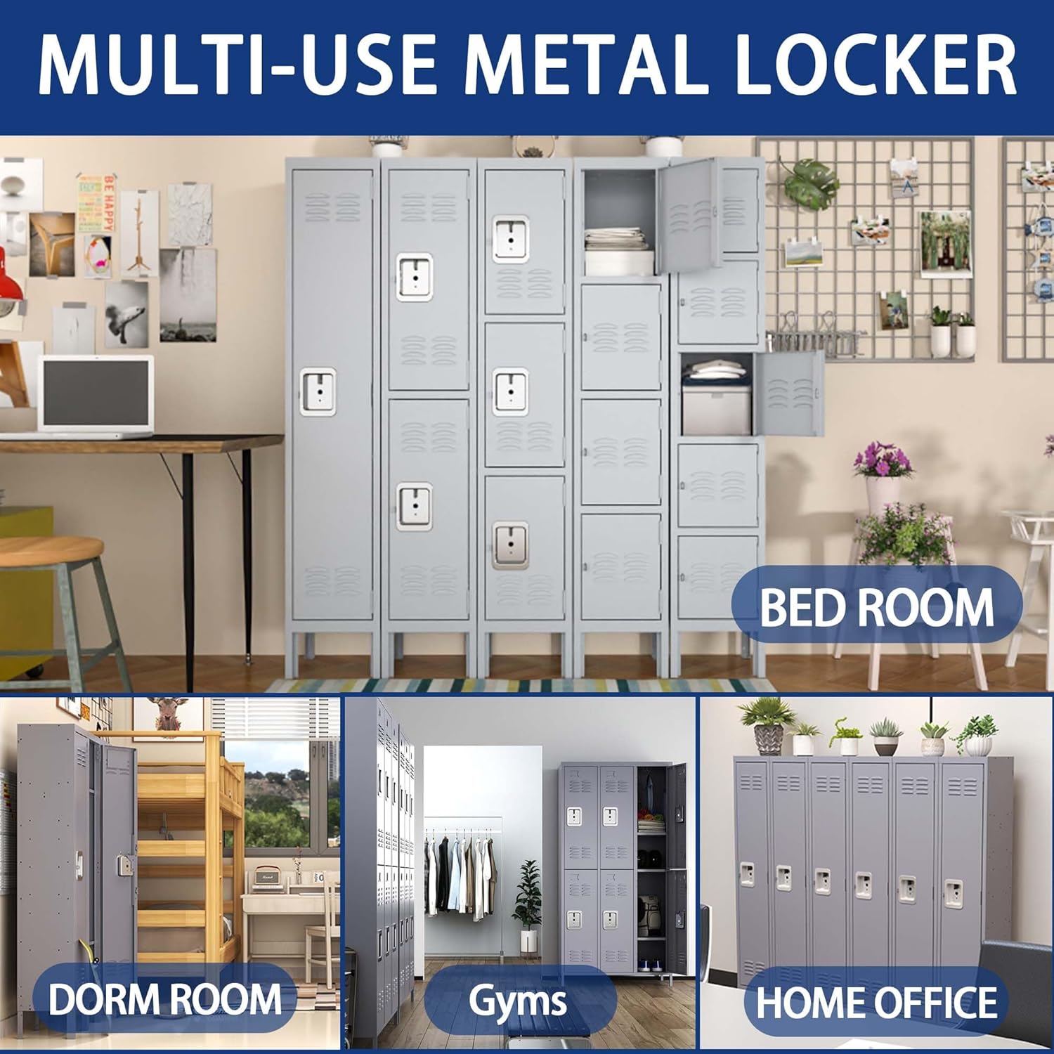 Metal Storage Locker with 6 Doors for Employees, Steel Locker Cabinets with Locks and Name Tags for Home Office Gym School Bedroom Garage, 72H x 35.4W x 15.8D inches, Gray