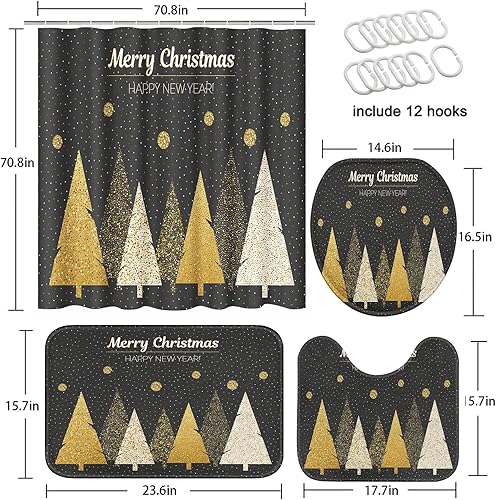 Miniatura 6 de ArtSocket Juego de baño rústico de Navidad con cortina de ducha y alfombras y accesorios, juego de cortinas de ducha desgastadas estilo casa de