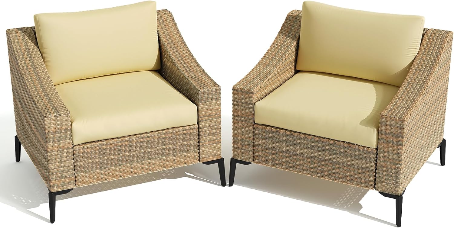 YITAHOME 2 Piece Outdoor Couch Set,Wicker Patio Sofa with Thick Cushions, Patio Conversation Sofa for Deck, Porch, Balcony - Khaki