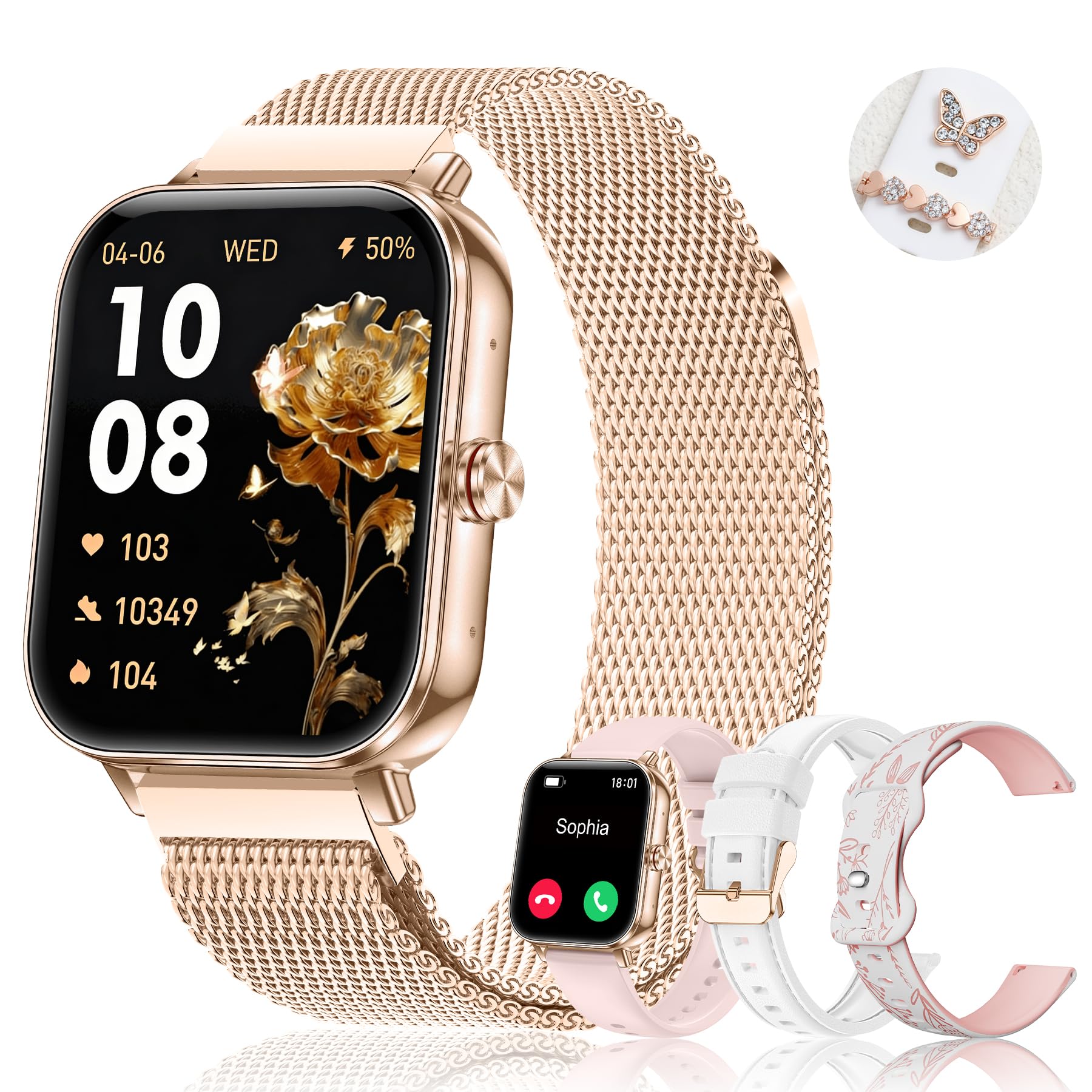 Iaret Montre connectée pour femme, or rose 1000 mAh