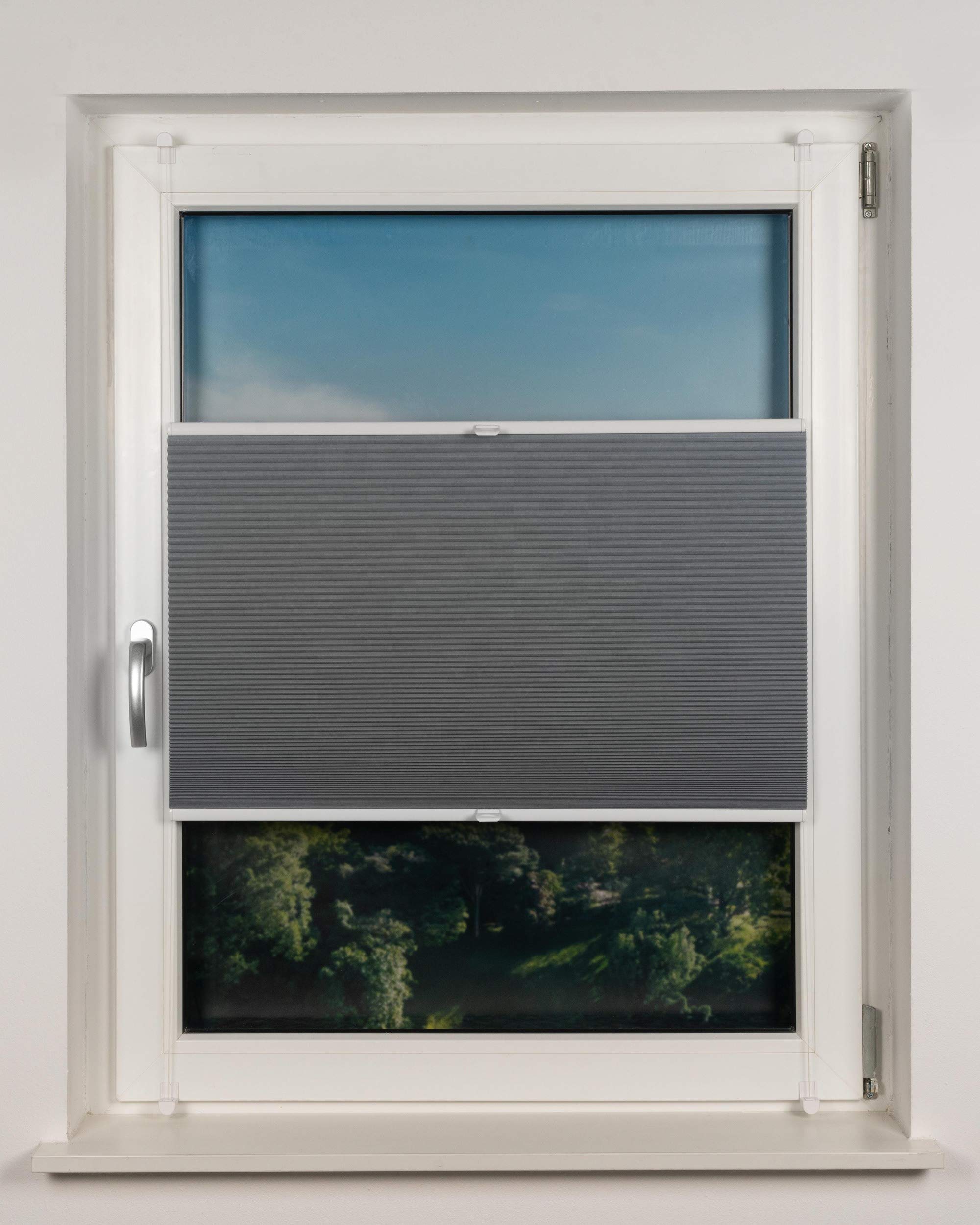 Waben-Plissee Thermo auf Maß für alle Fenster innen, ohne Bohren, Montage Klemmträger bis 27 mm, Sonnenschutz-Rollo lichtschutz und Verdunkelung Grau B: 30-40 cm, H: 101-150 cm