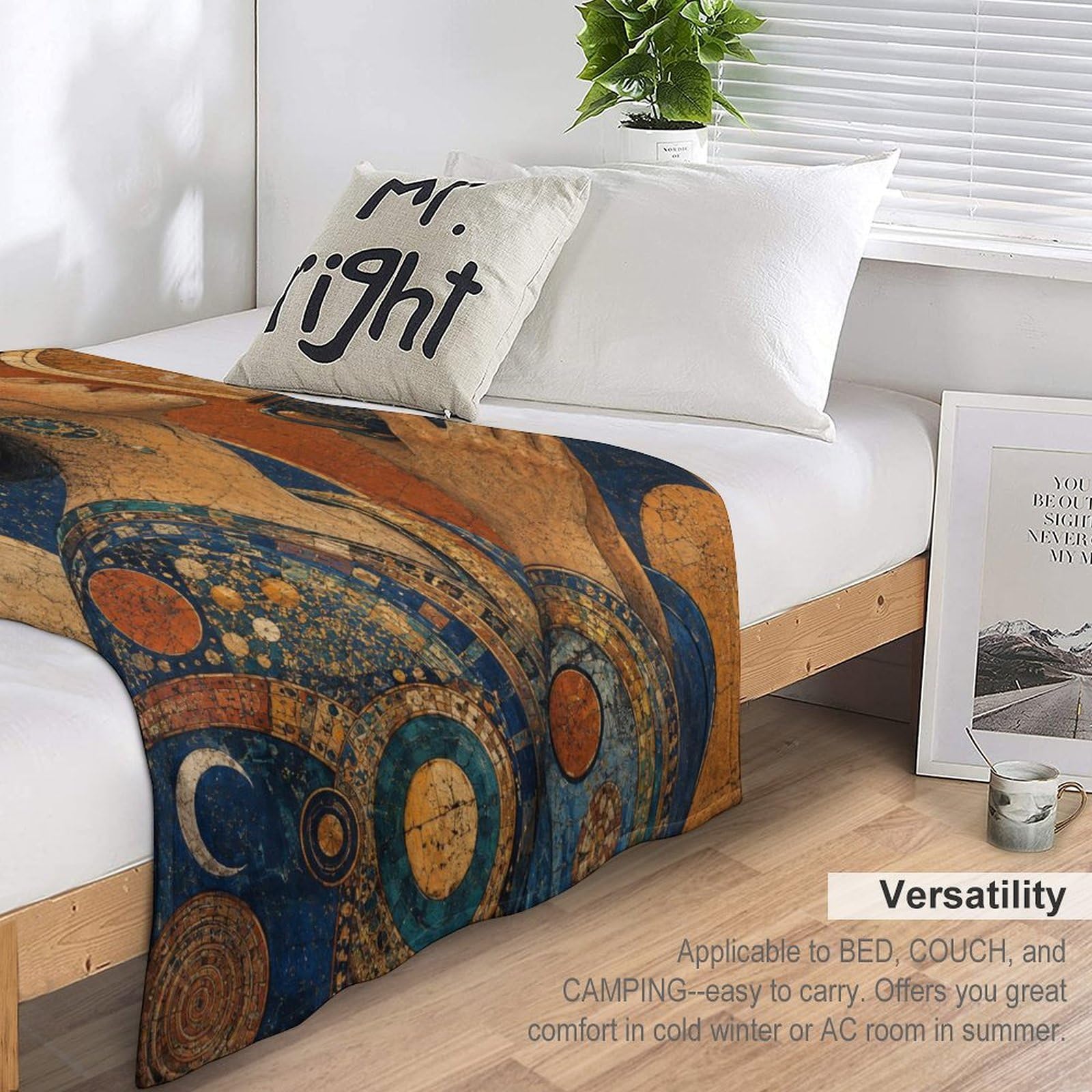 Donna elegante con tazza da tè Coperta Arte del mosaico Coperta TV Calda | coperta divano morbida con Fascino d'epoca, per divano, letto, relax quotidiano, 175x200cm(70x80in)