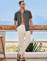 Vista 174 de JMIERR Camisas de vestir a rayas con botones y manga corta para hombre