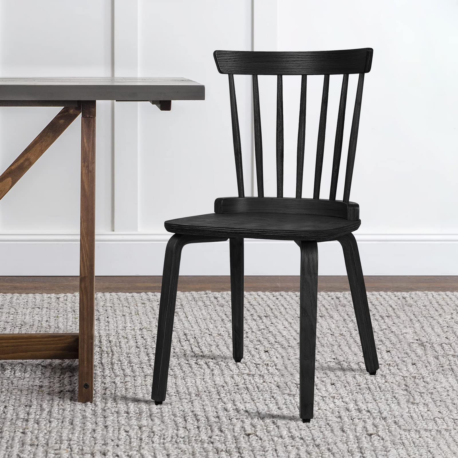 Juego De 2 Sillas De Madera Maciza Respaldo Cruzado Negro