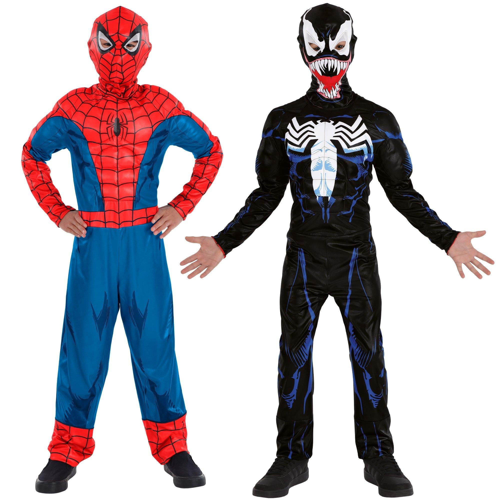 Party City 2-in-1 Reversible Venom & Spider-Man Muscle Costume for Kids - Costume Includes Reversible Jumpsuit & Mask - Costumes for Halloween,
