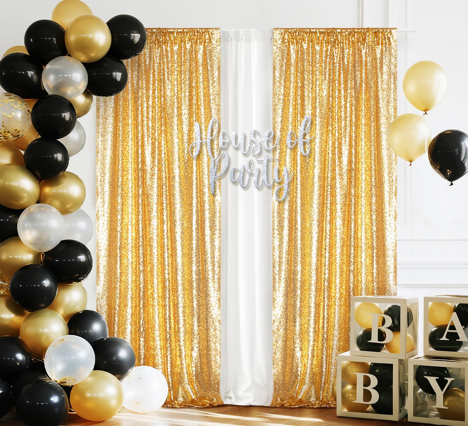Juya Delight 2PCS 2FTx8FT Gold Sequin Curtains - Glitter Photo Backdrop for Party Birthday Wedding Wall Decoration