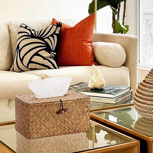 Miniatura 2 de Sumnacon Caja de pañuelos rectangular grande para caja de pañuelos de hierba marina, soporte para pañuelos de tejido decorativo, cubierta de