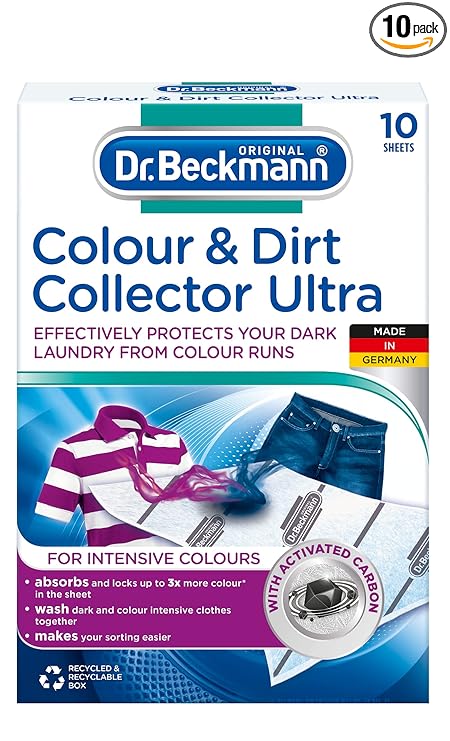 Dr. Beckmann Colour & Dirt Collector Ultra for Dark Colour Clothes | For Long Lasting Colour Protection of Laundry | With Activated Carbon | 10 Sheets