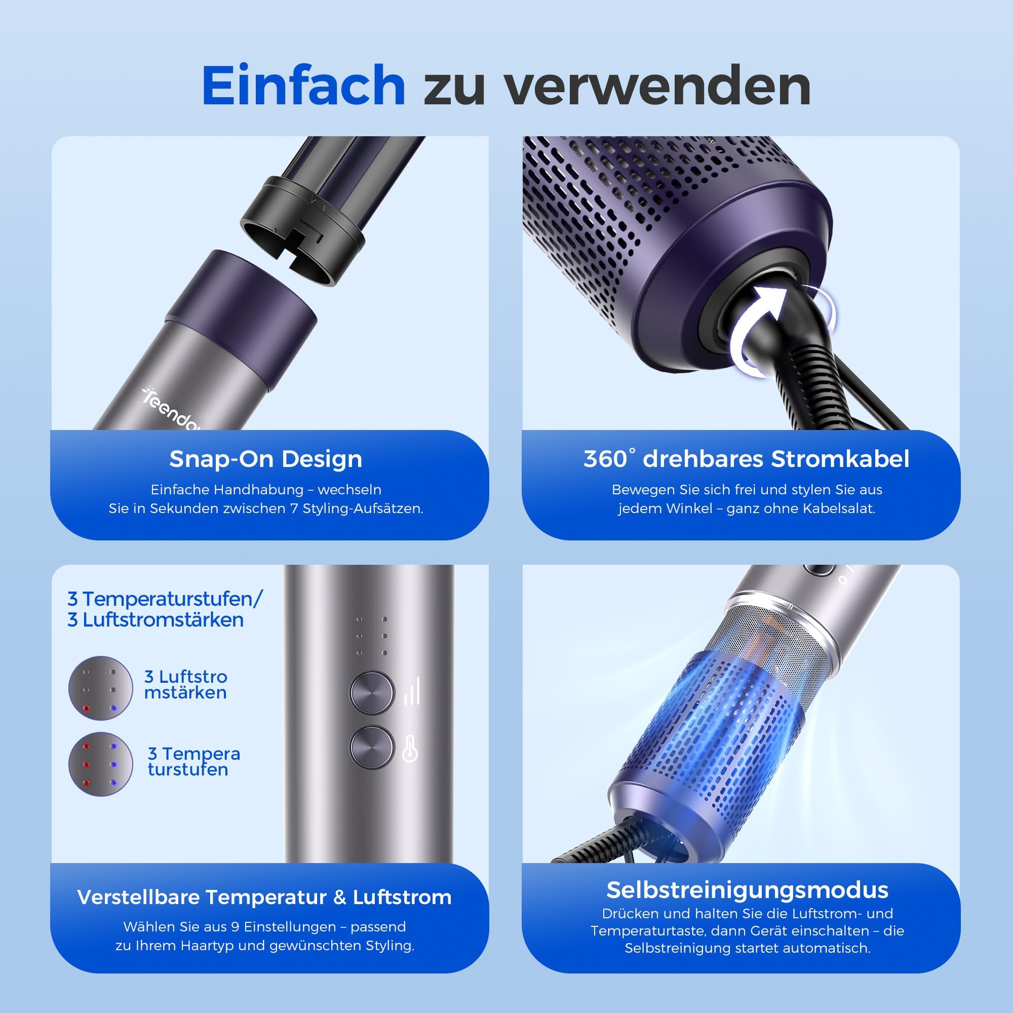 Teendow Airstyler zestaw do stylizacji włosów 7 w 1 z torbą do przenoszenia – automatyczna lokówka, Beach Waves Styler, suszarka jonowa, suszarka do włosów, okrągła suszarka do włosów i prostownica