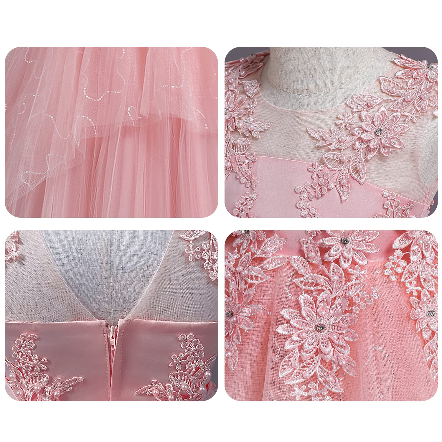 LOLANTA Vestito Cerimonia Bambina, Abito Fiori Prima Comunione Bambine, Vestiti da Ballo in Tulle di Pizzo Eleganti, Abito in Pizzo Floreale