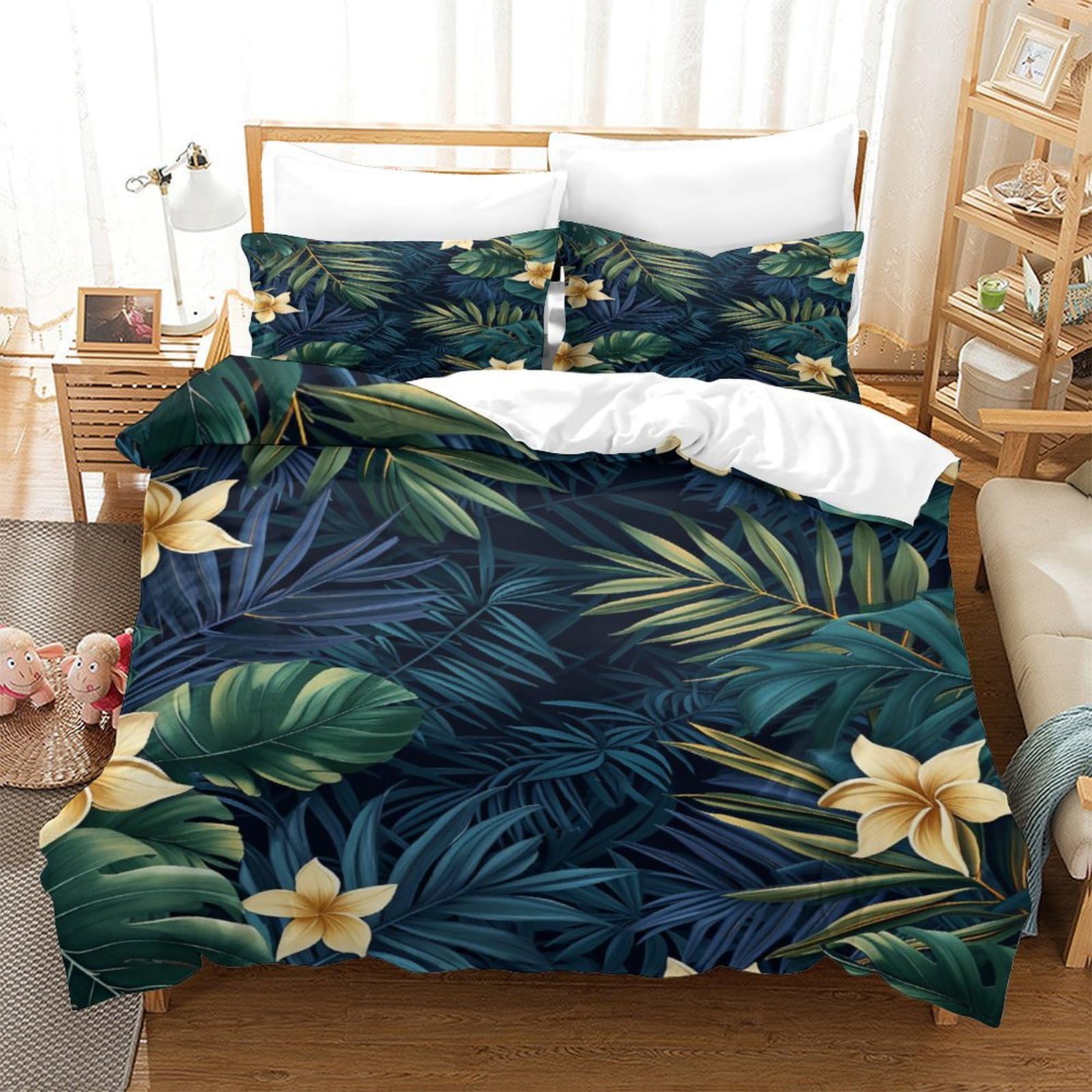 Qpirinmex Tropical Plants 3D Bedding Set Duvet Coverwith Pillowcases Soft Microfiber Duvet Cover Set With Zipper Closurefor Teen Adult Kids 3 Piece King（220X240cm）
