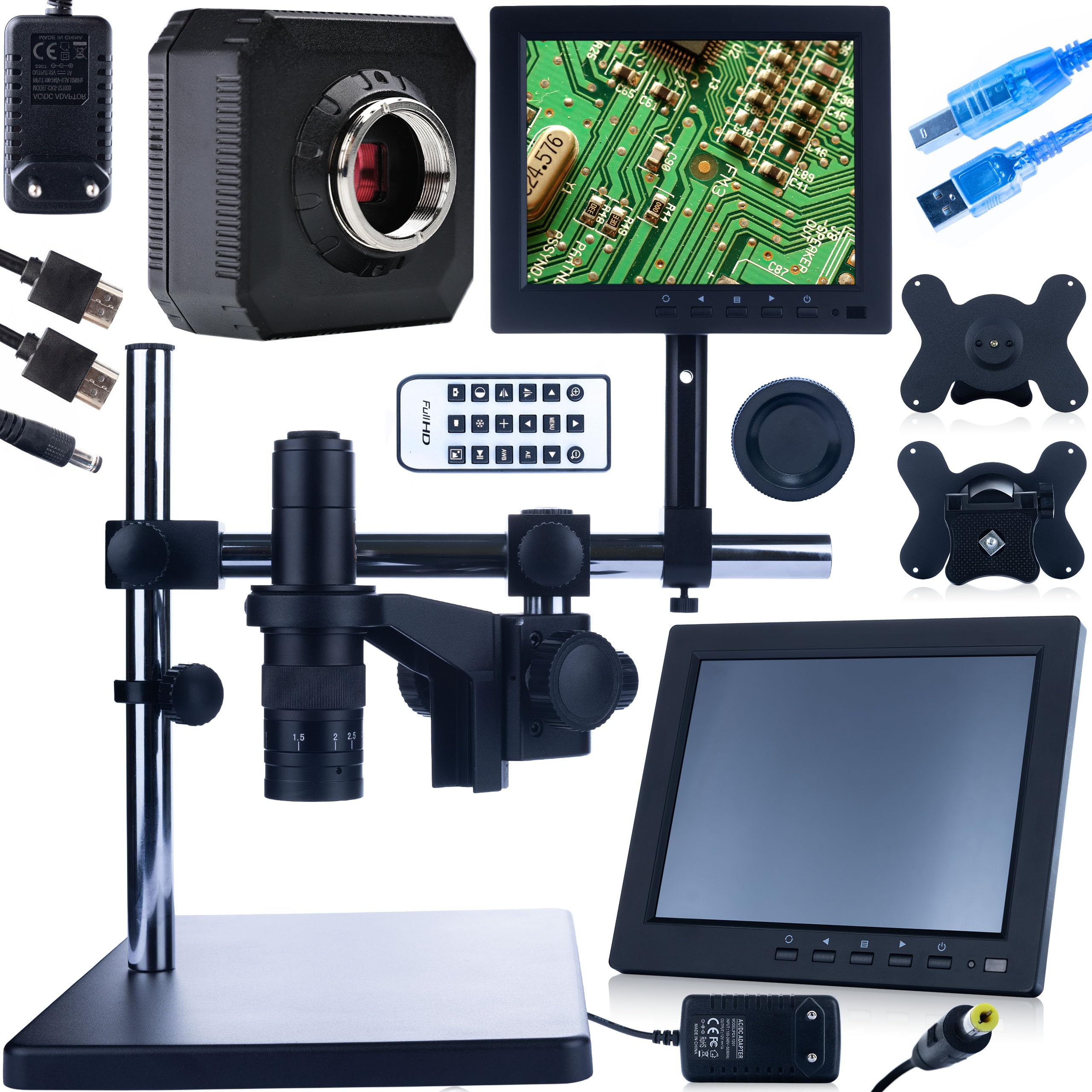 Rosfix Earth Pro MCEP-0.5X-PZRR - Microscopio digital con pantalla de 8", cámara y soporte, zoom de 7 a 45x, montura C, visión 3D, electrónica, laboratorio, industrial, microscopía estereoscópica