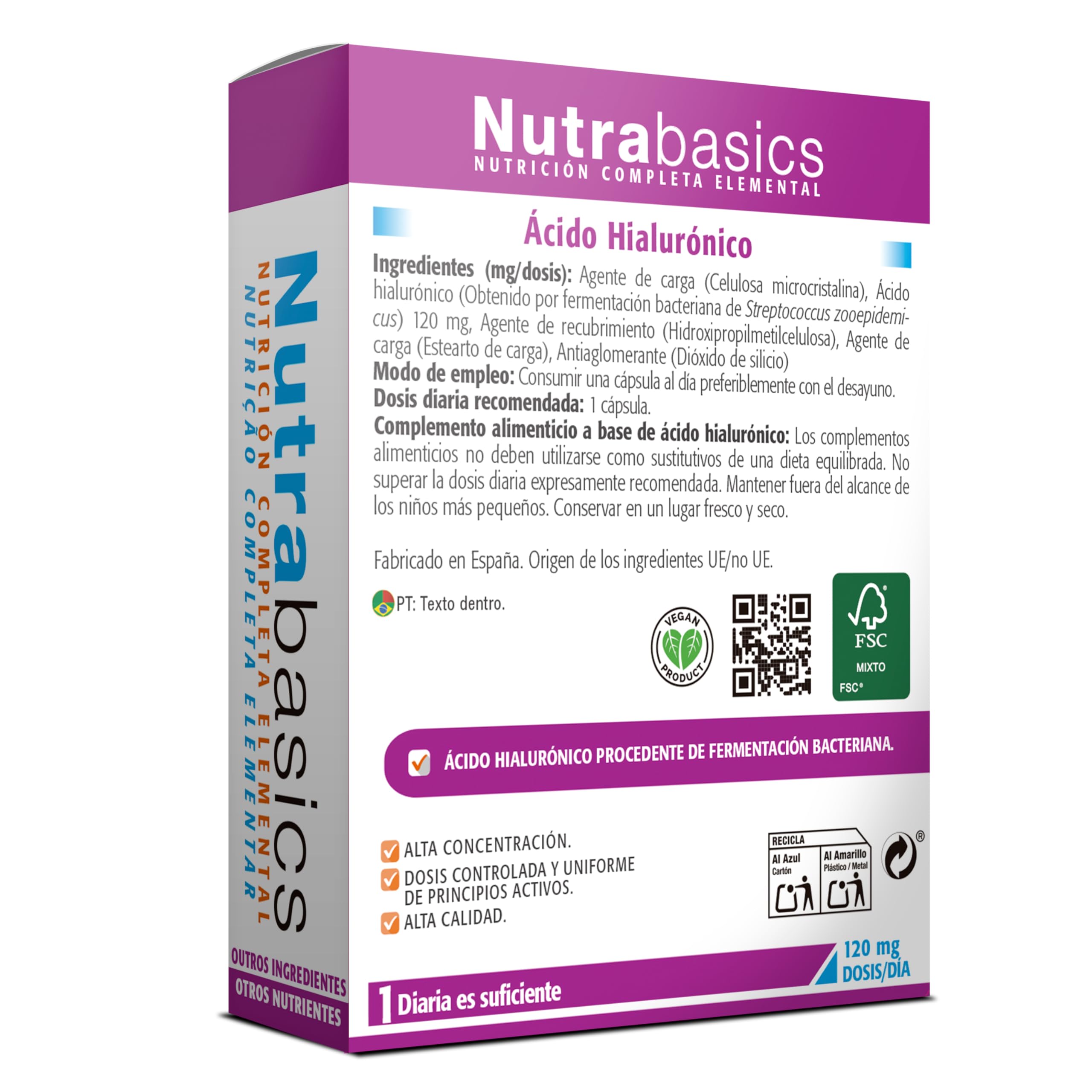 DRASANVI Ácido Hialurónico Procedente de Fermentación Bacteriana | Función Estructural para Piel, Cartílagos y Articulaciones | Hidratante Natural | para Veganos | 30 Cápsulas Vegetales = 30 Días