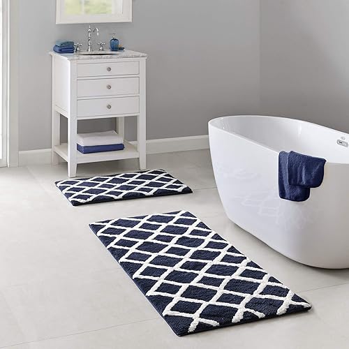Madison Park Bittman - Alfombra de baño reversible de pelo alto, lujosa alfombra de baño de felpa copetuda absorbente, de secado rápido, diseño
